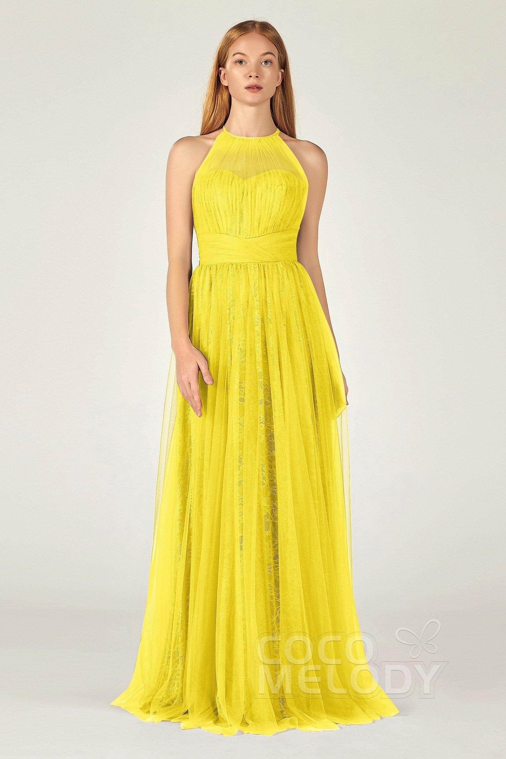 A-Line Floor Length Tulle Lace Bridesmaid Dress CB0377