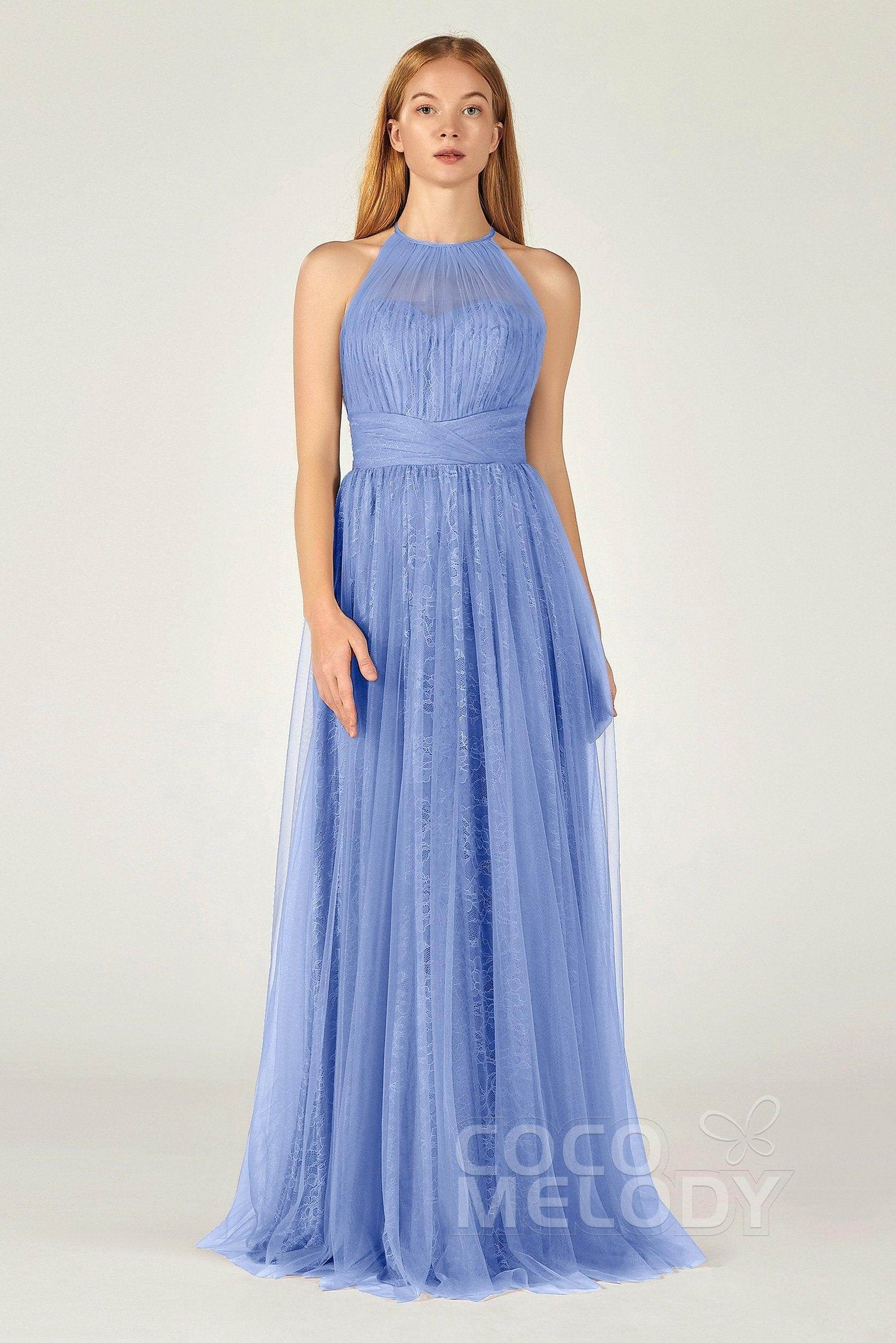 A-Line Floor Length Tulle Lace Bridesmaid Dress CB0377