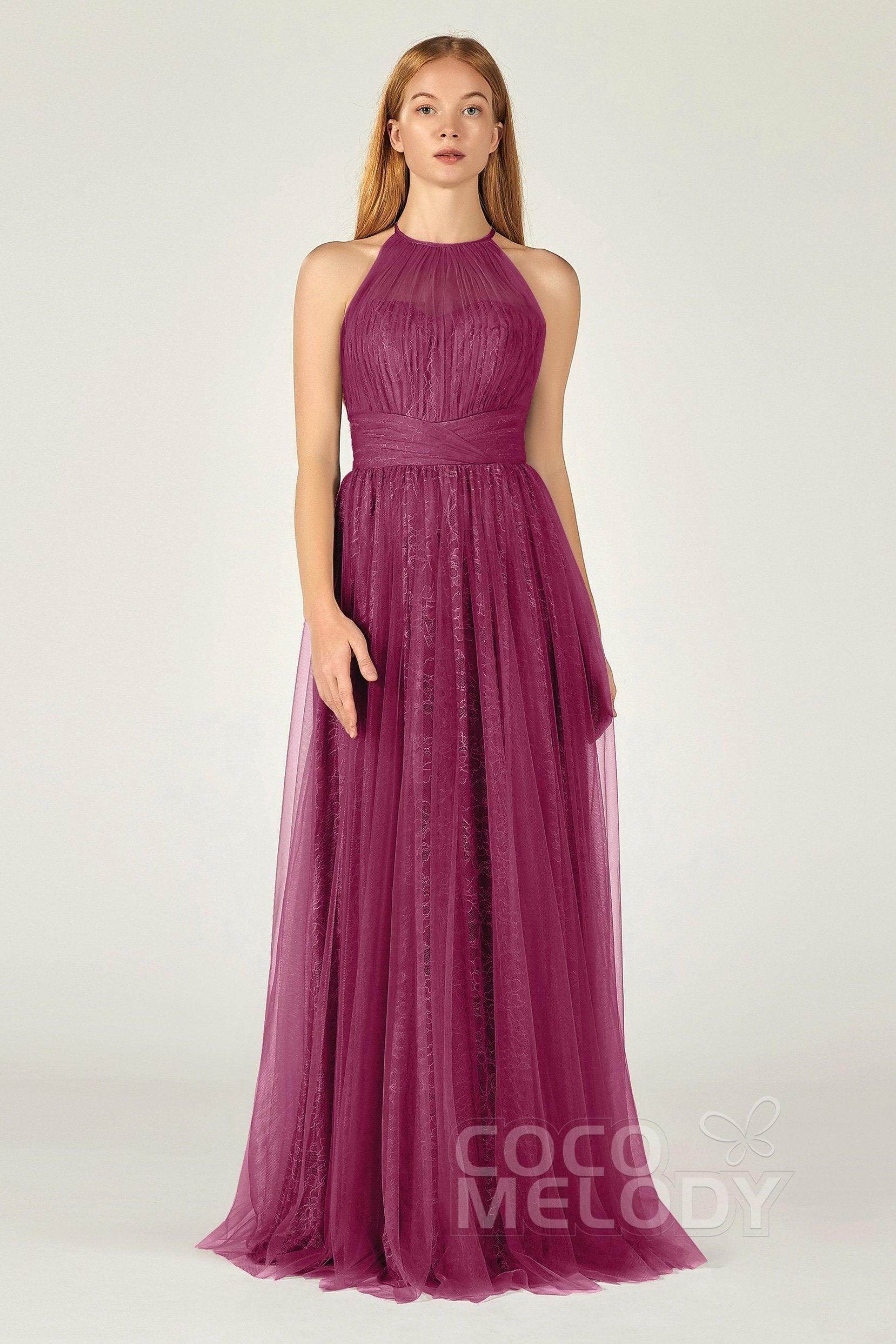 A-Line Floor Length Tulle Lace Bridesmaid Dress CB0377