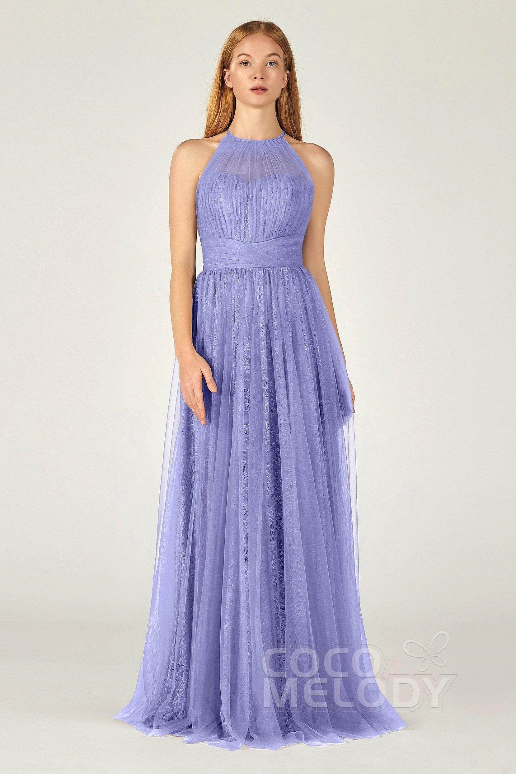 A-Line Floor Length Tulle Lace Bridesmaid Dress CB0377