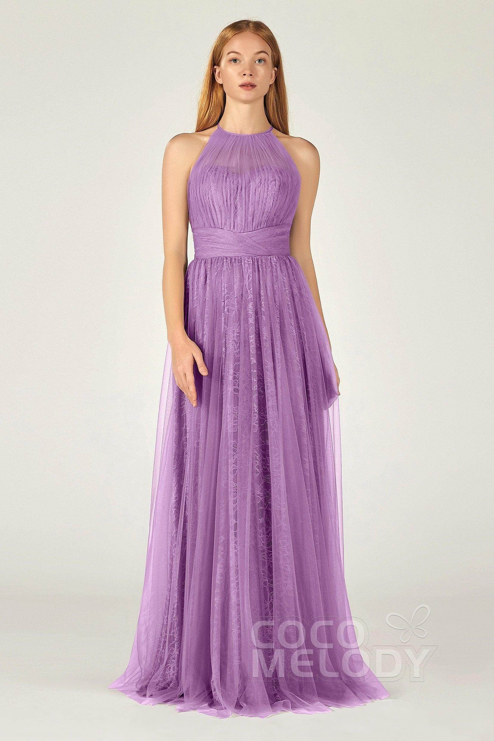 A-Line Floor Length Tulle Lace Bridesmaid Dress CB0377