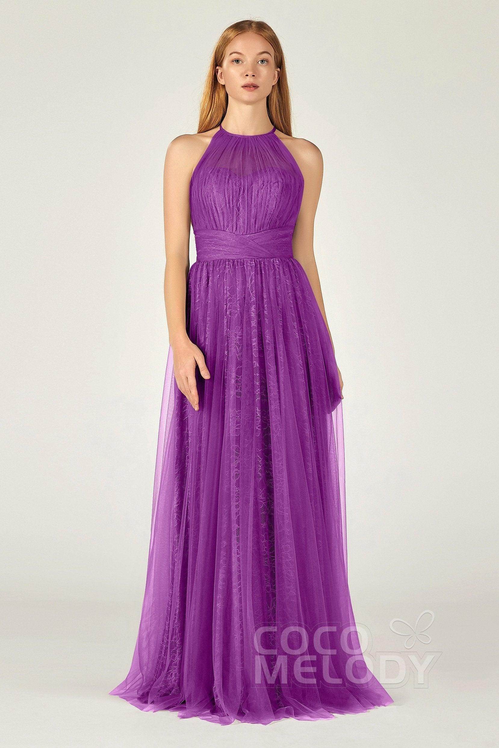 A-Line Floor Length Tulle Lace Bridesmaid Dress CB0377