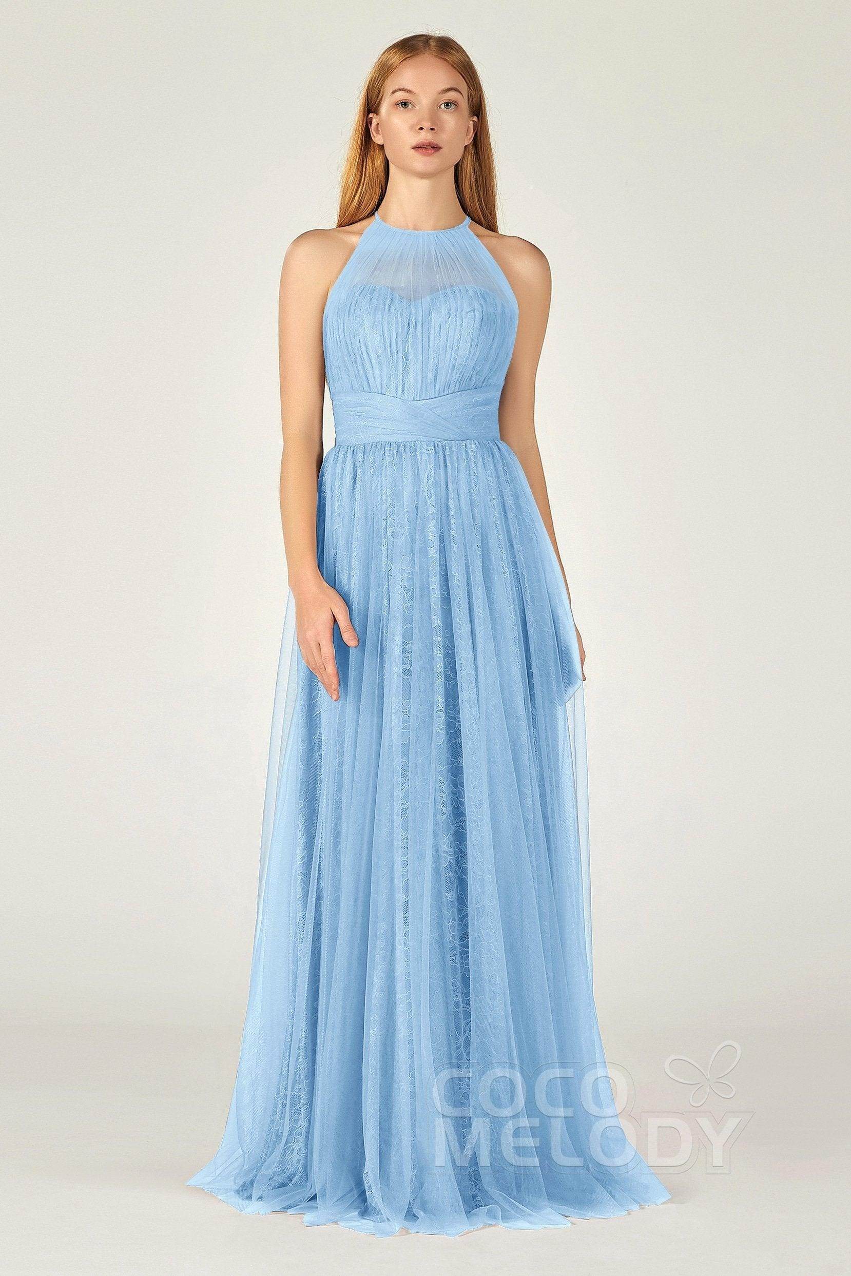 A-Line Floor Length Tulle Lace Bridesmaid Dress CB0377