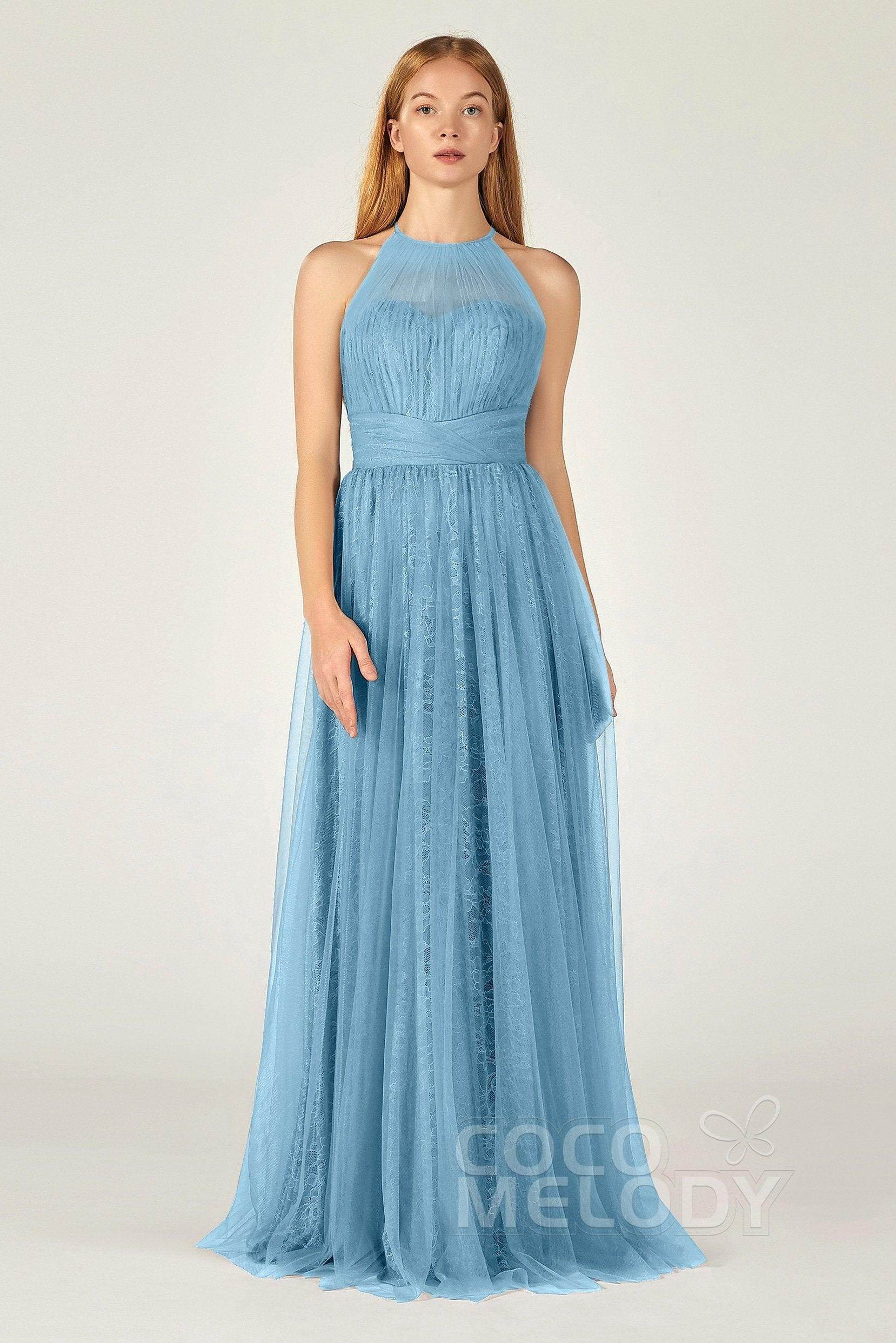 A-Line Floor Length Tulle Lace Bridesmaid Dress CB0377