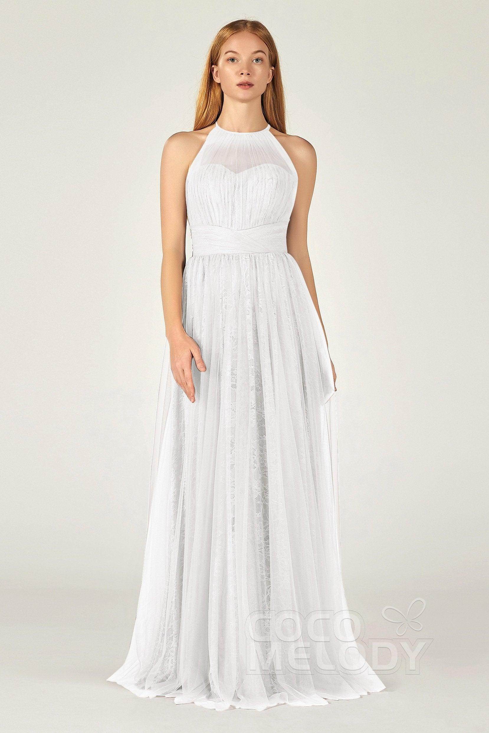 A-Line Floor Length Tulle Lace Bridesmaid Dress CB0377