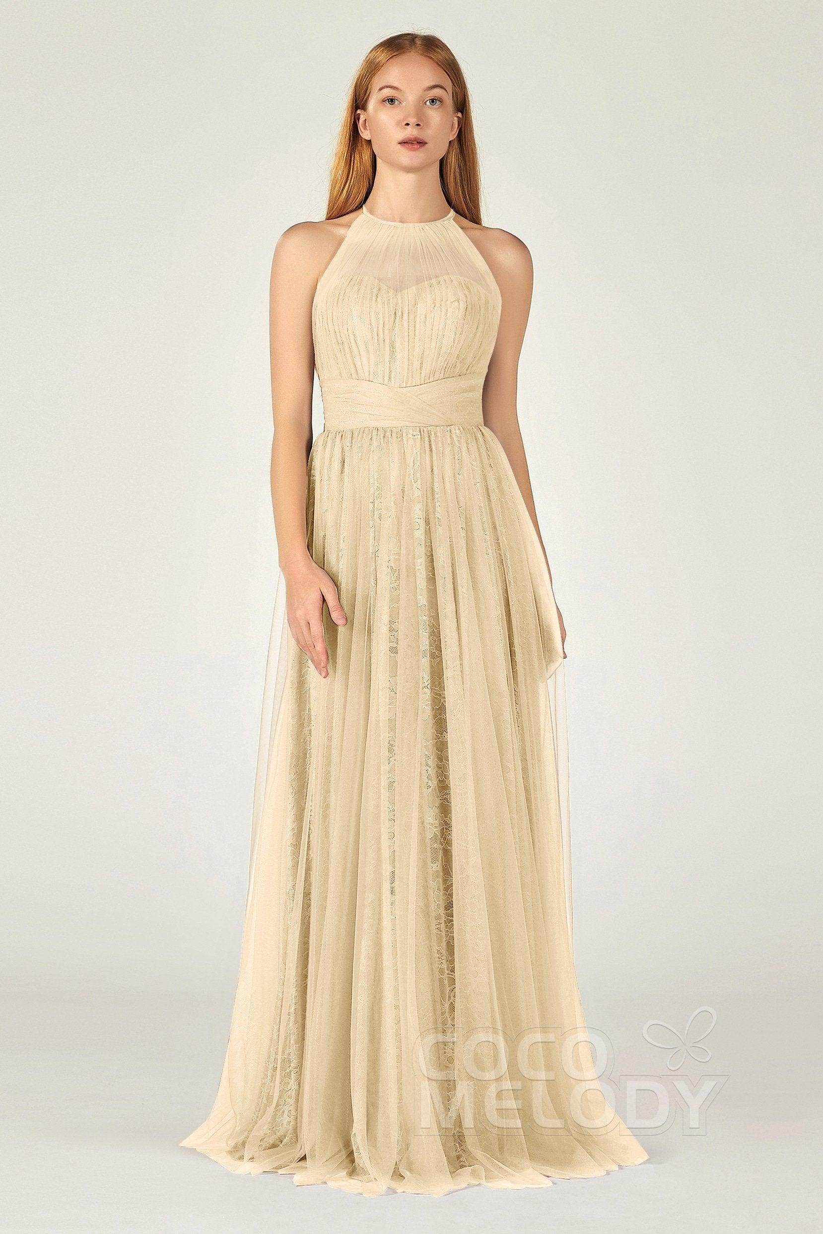 A-Line Floor Length Tulle Lace Bridesmaid Dress CB0377