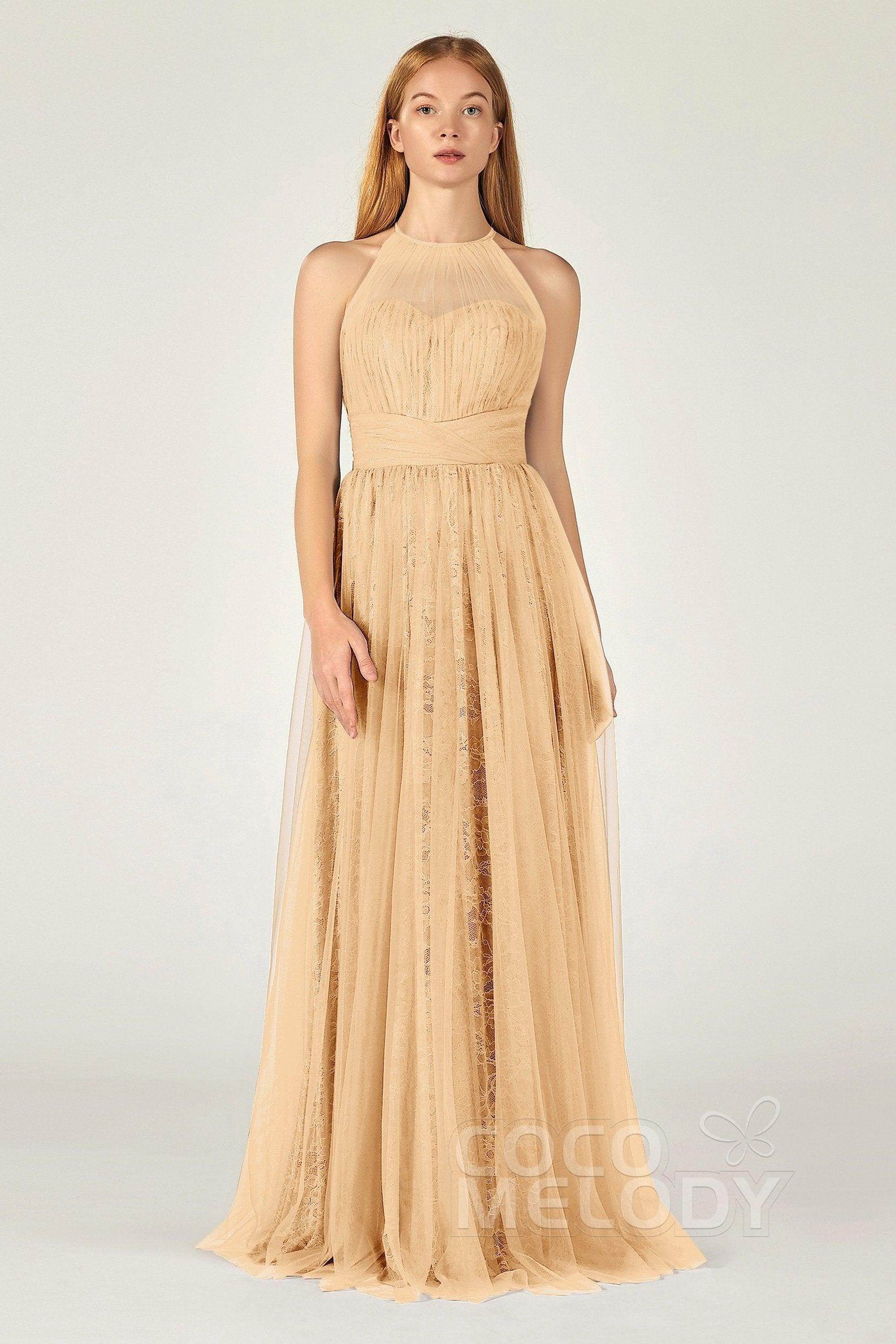 A-Line Floor Length Tulle Lace Bridesmaid Dress CB0377