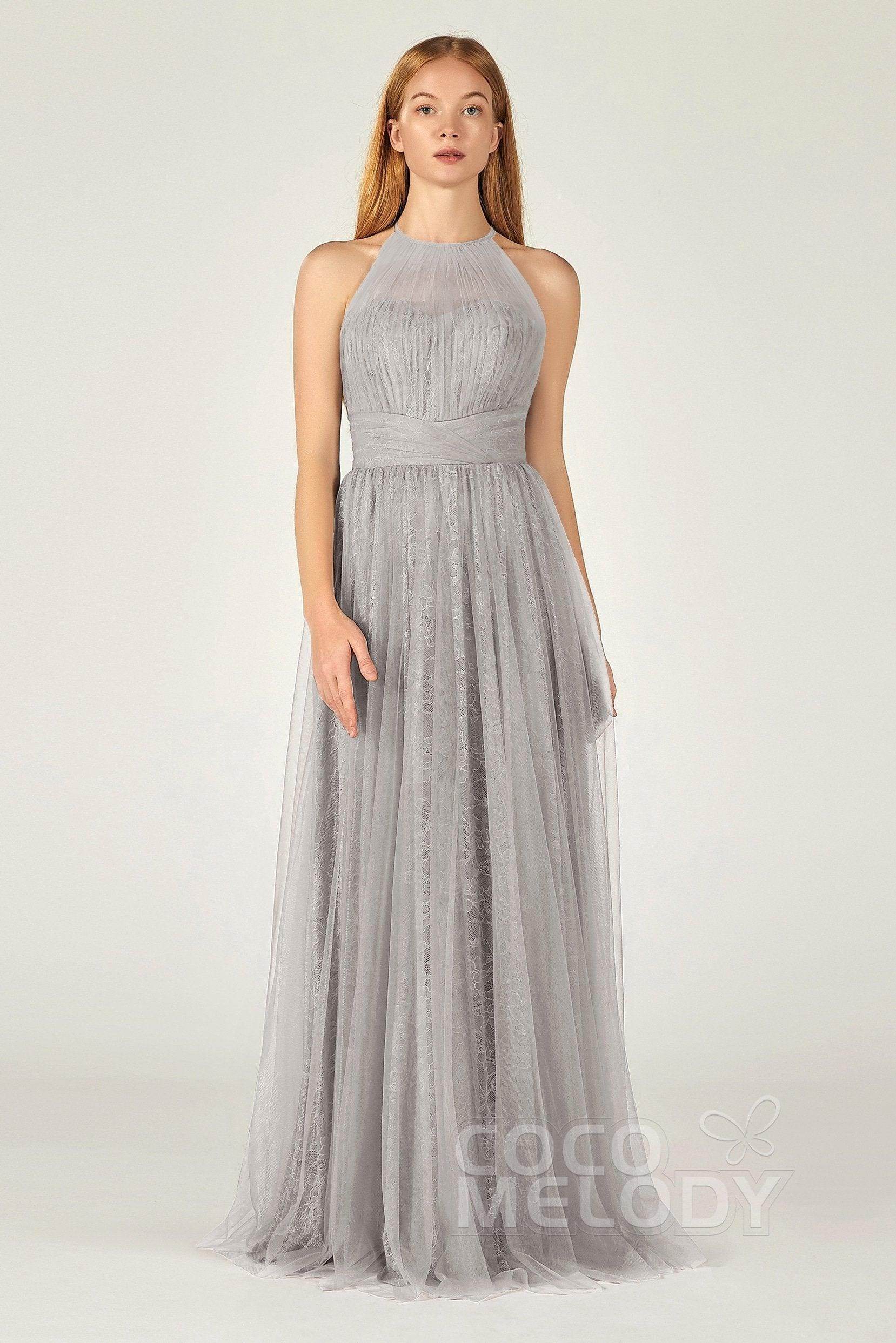 A-Line Floor Length Tulle Lace Bridesmaid Dress CB0377