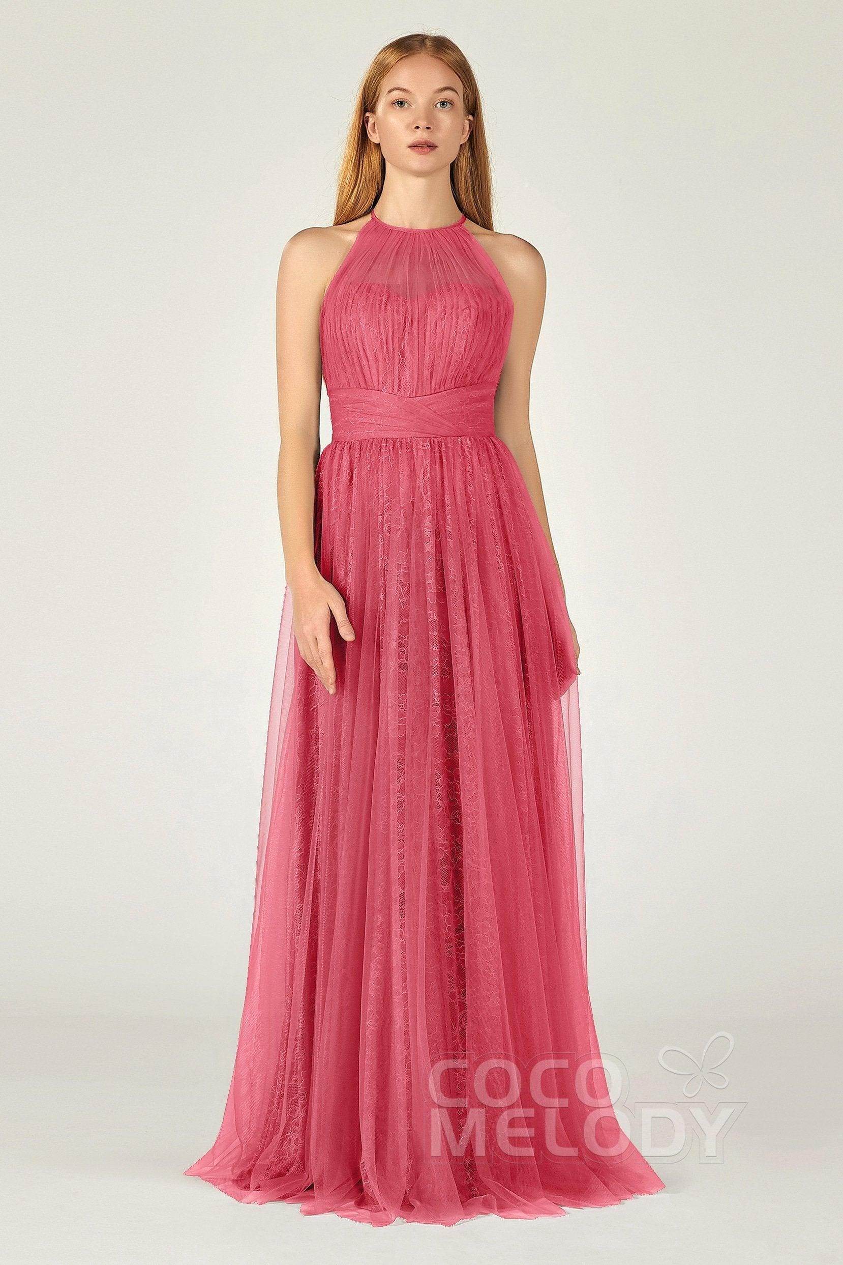 A-Line Floor Length Tulle Lace Bridesmaid Dress CB0377