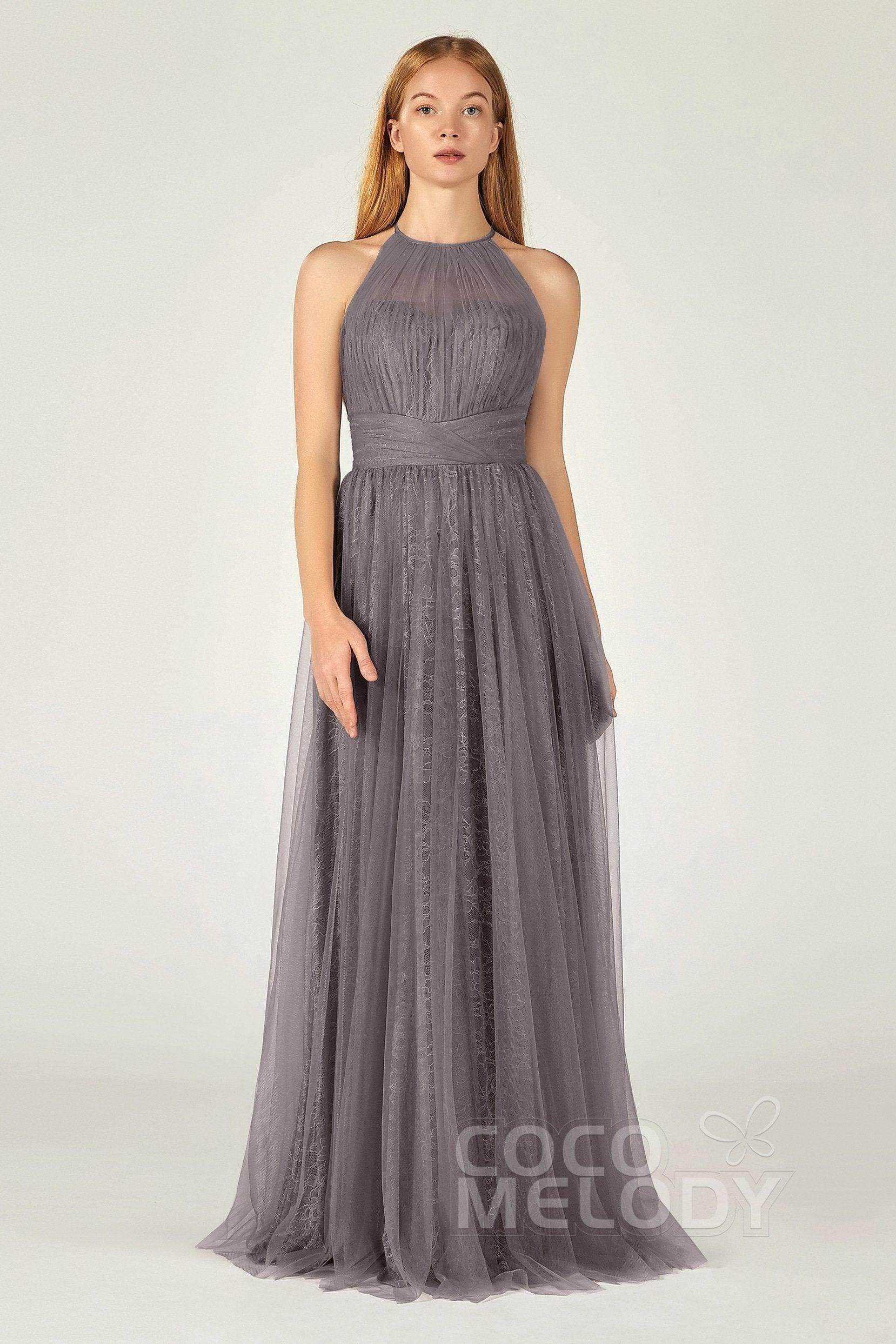 A-Line Floor Length Tulle Lace Bridesmaid Dress CB0377