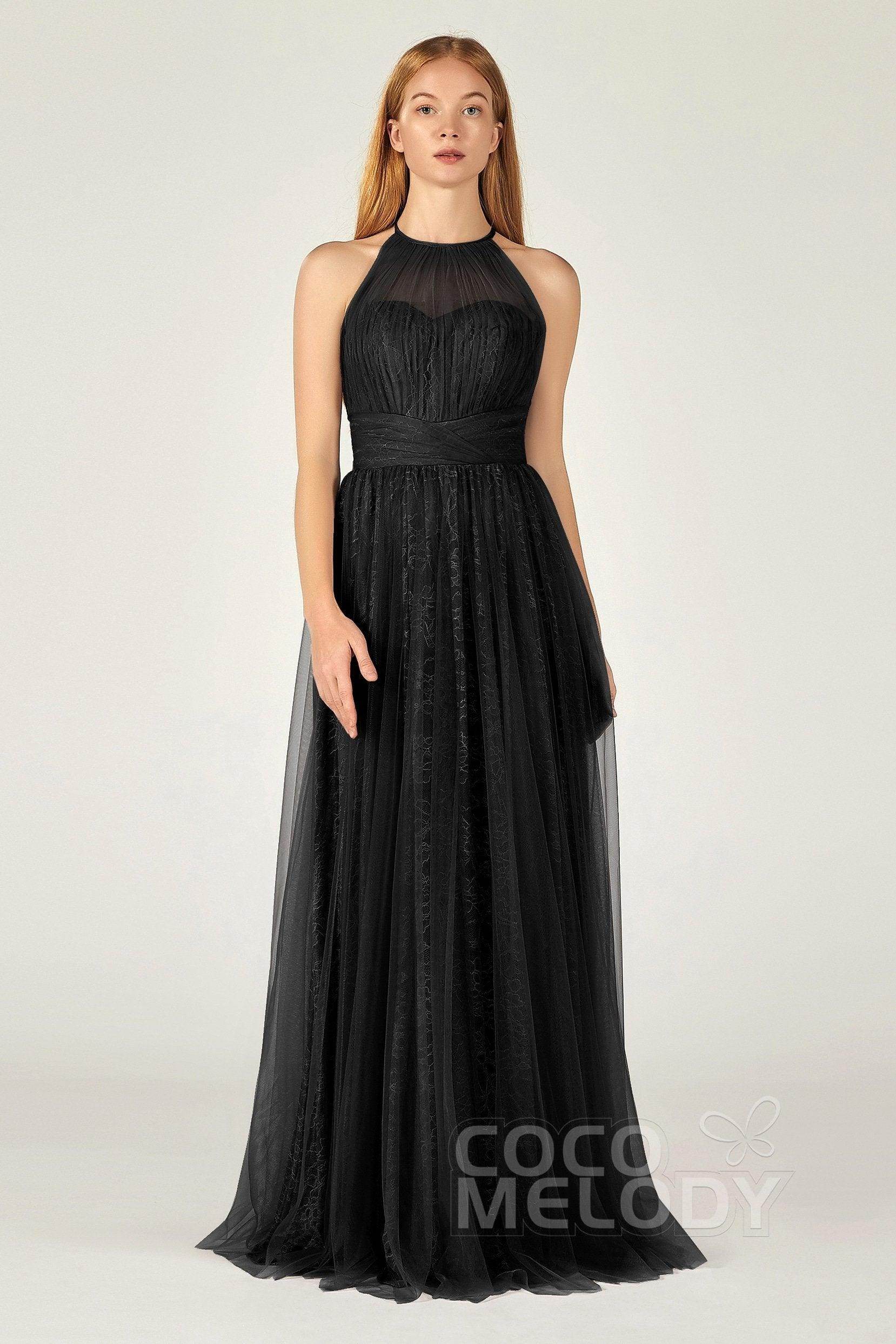 A-Line Floor Length Tulle Lace Bridesmaid Dress CB0377