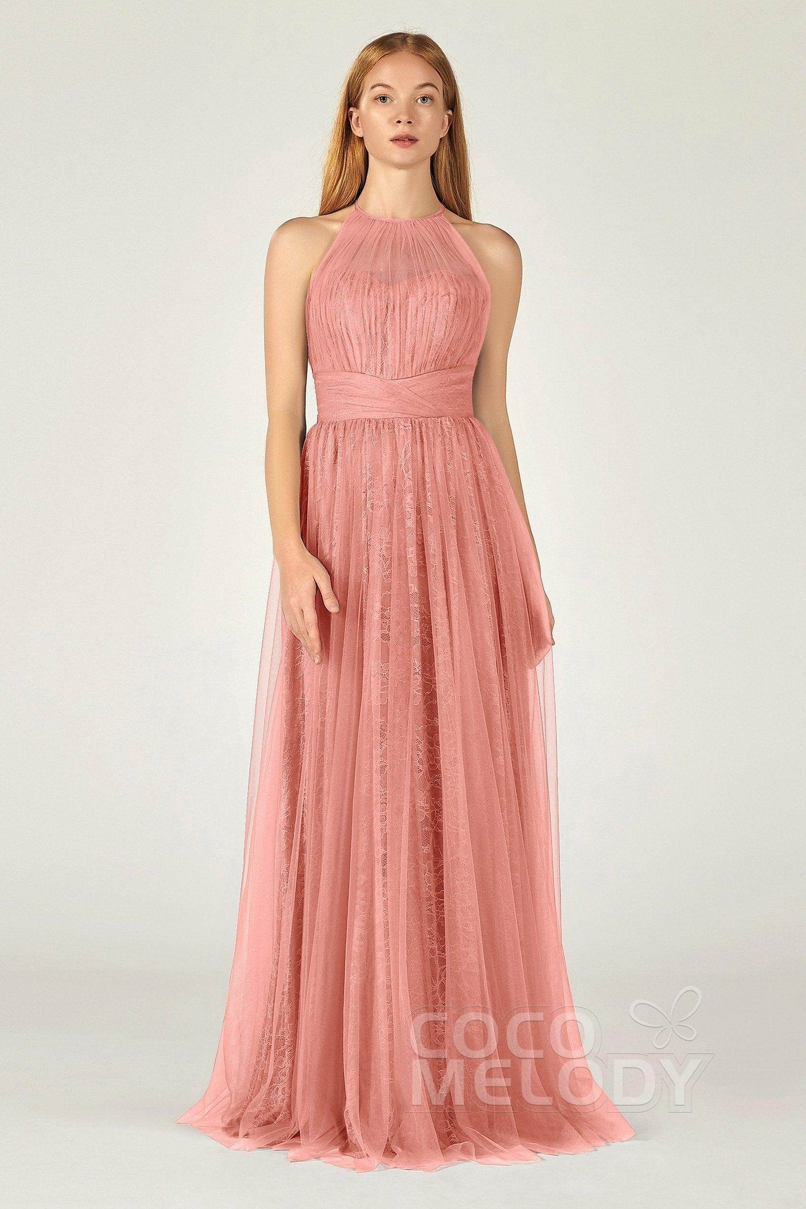 A-Line Floor Length Tulle Lace Bridesmaid Dress CB0377