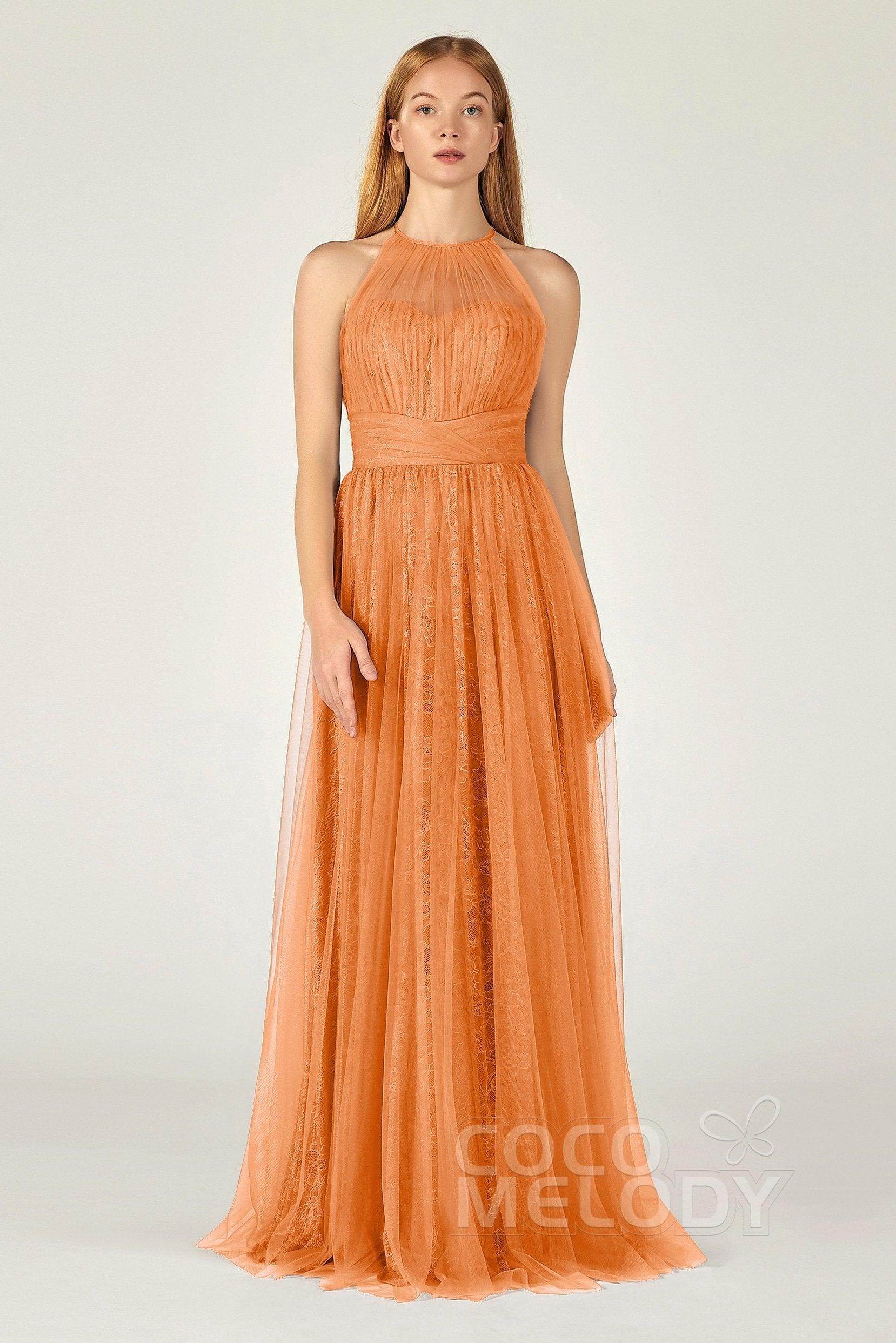 A-Line Floor Length Tulle Lace Bridesmaid Dress CB0377