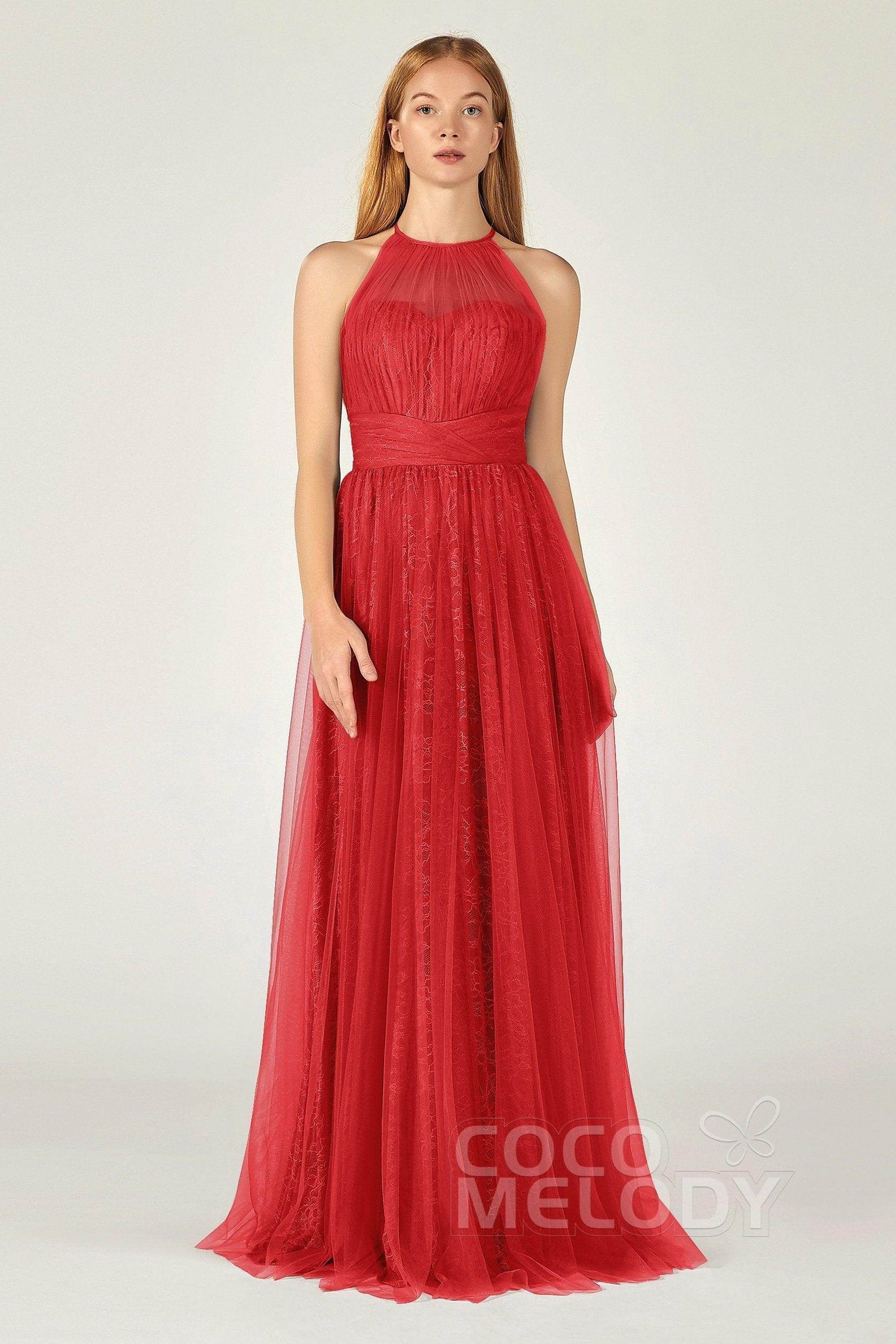 A-Line Floor Length Tulle Lace Bridesmaid Dress CB0377