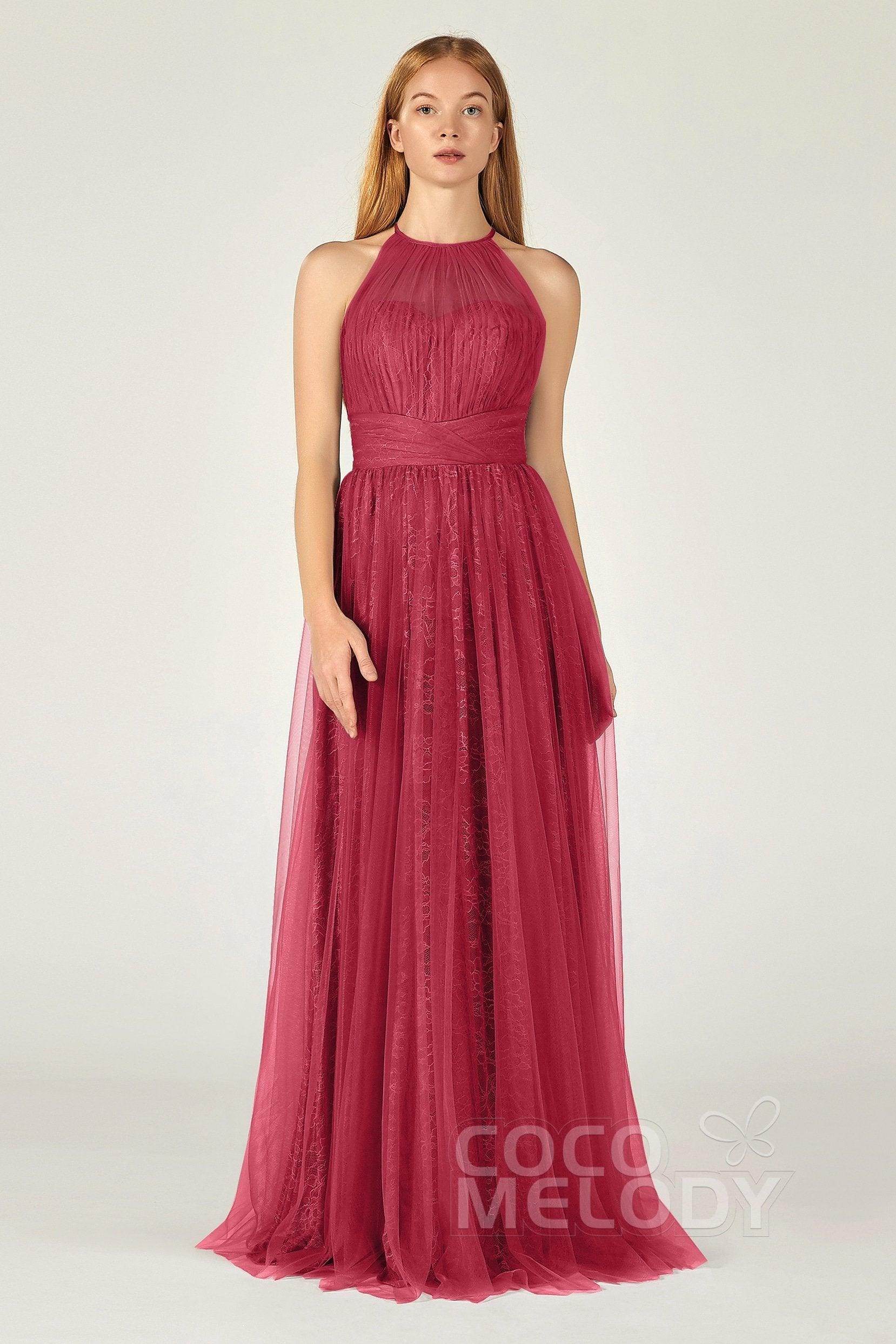 A-Line Floor Length Tulle Lace Bridesmaid Dress CB0377