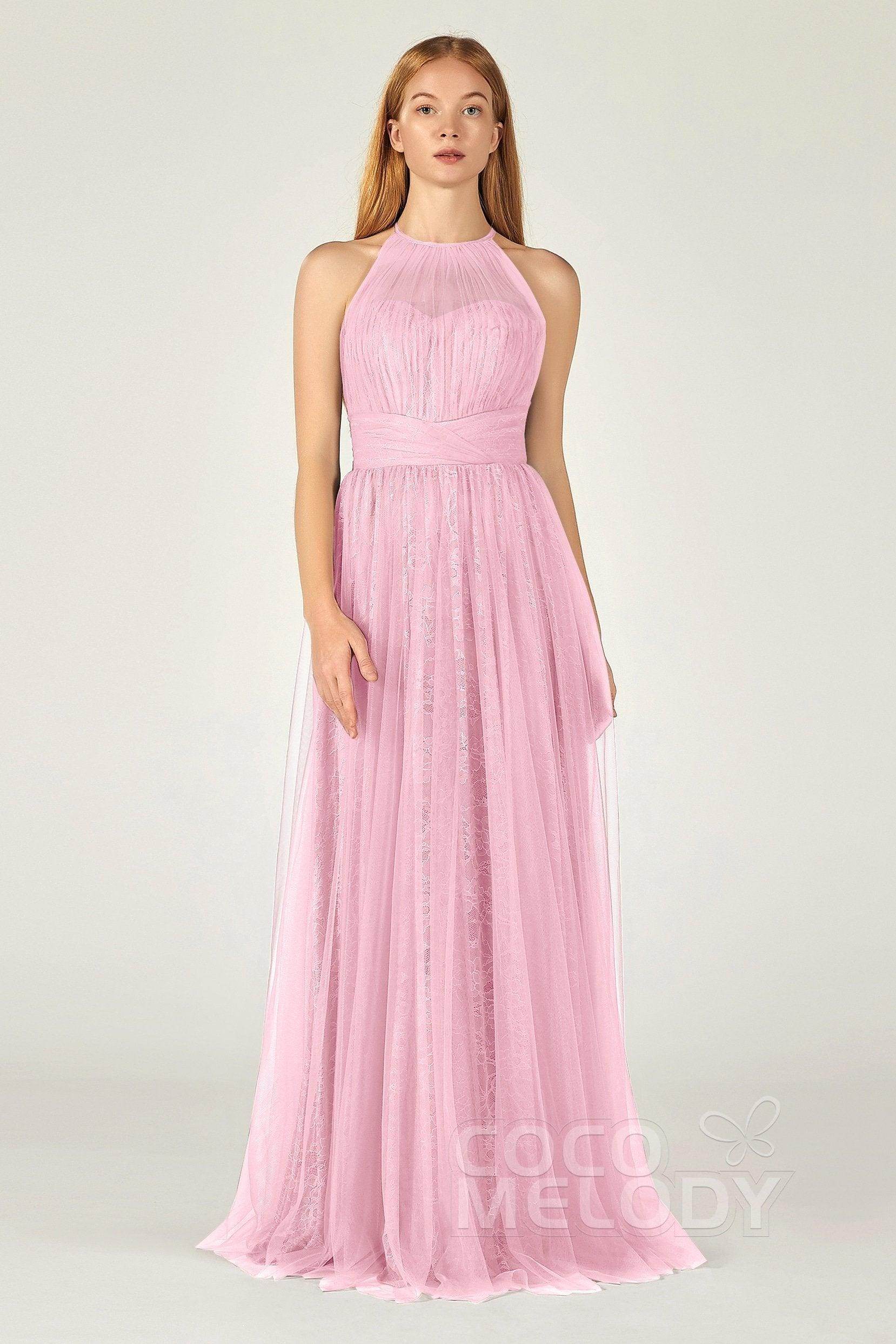 A-Line Floor Length Tulle Lace Bridesmaid Dress CB0377