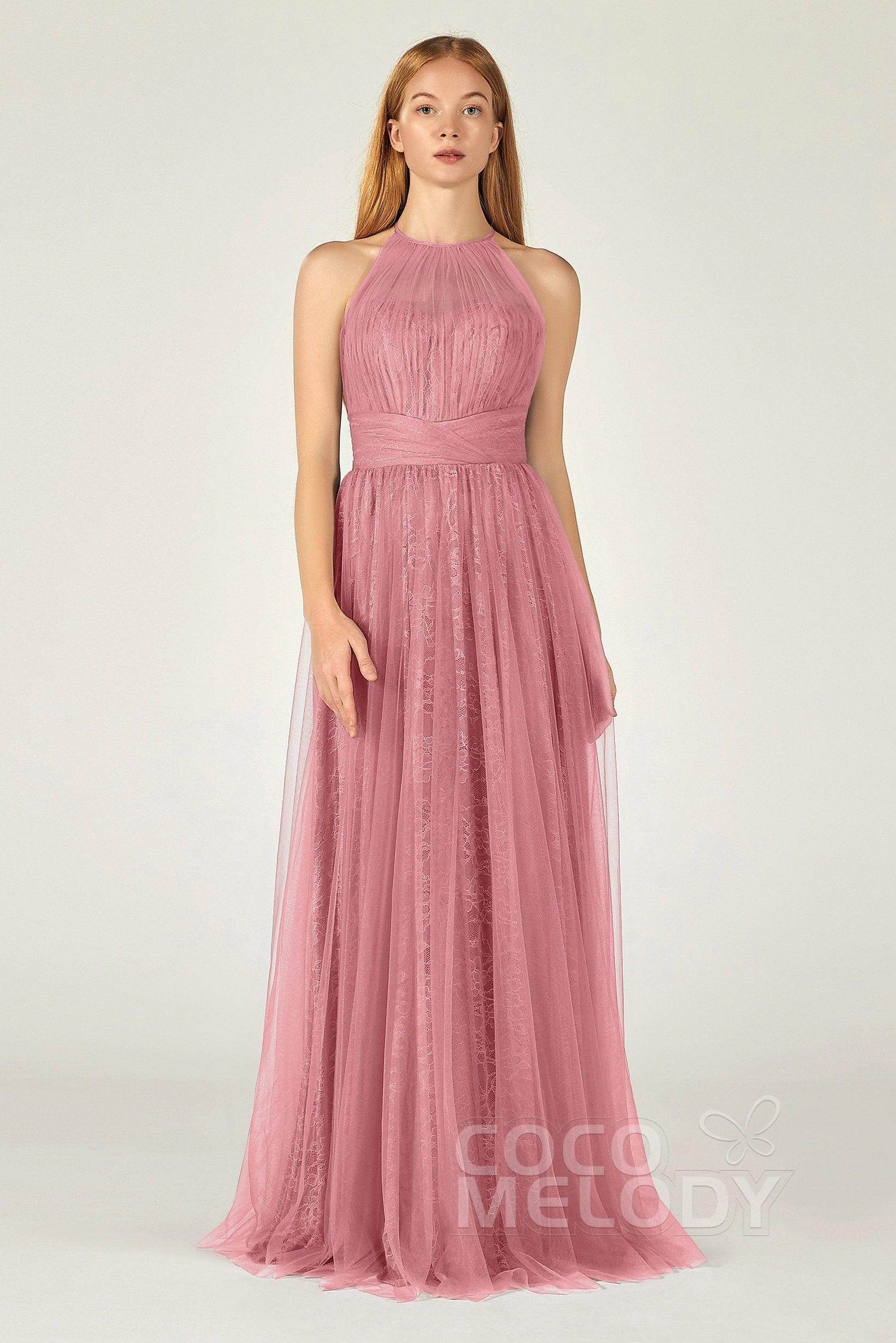 A-Line Floor Length Tulle Lace Bridesmaid Dress CB0377