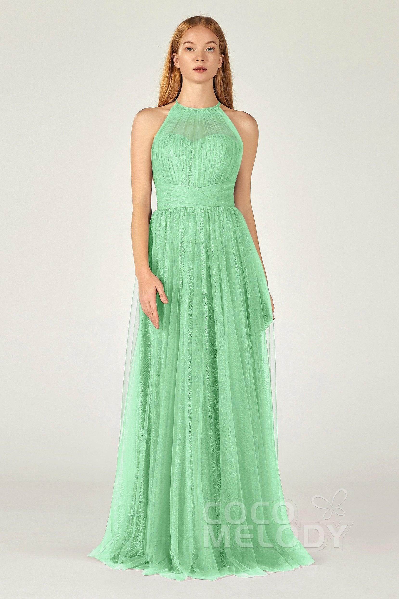 A-Line Floor Length Tulle Lace Bridesmaid Dress CB0377