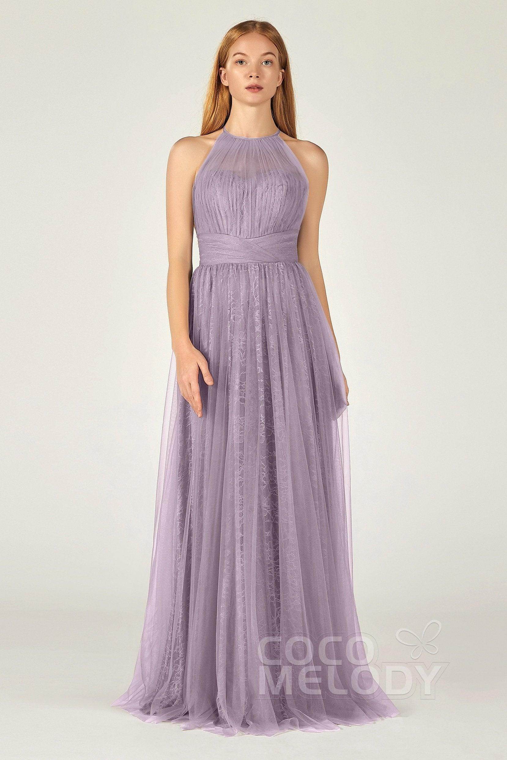 A-Line Floor Length Tulle Lace Bridesmaid Dress CB0377