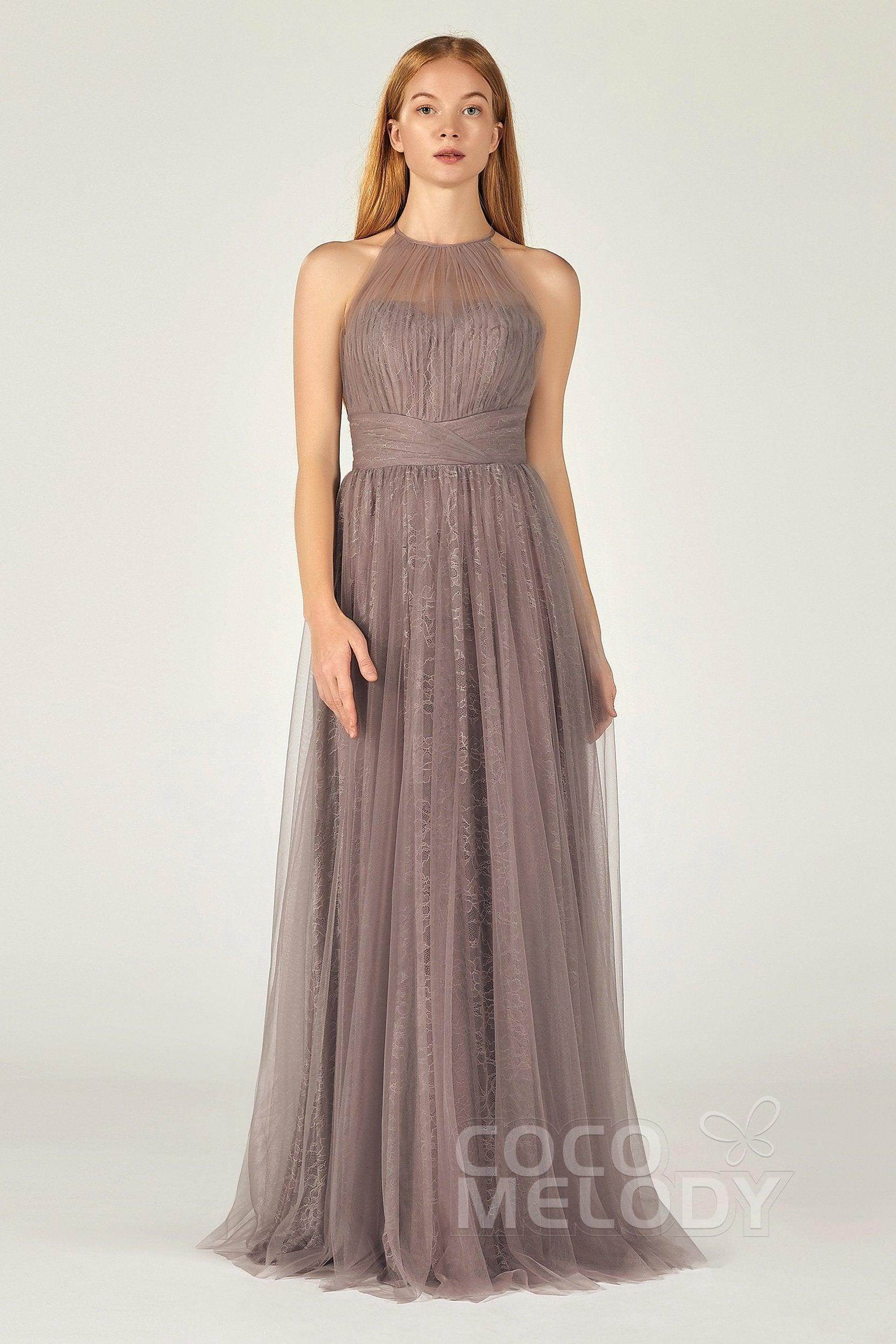 A-Line Floor Length Tulle Lace Bridesmaid Dress CB0377