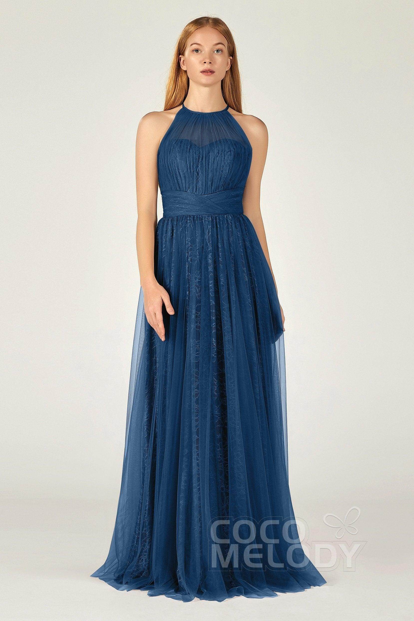 A-Line Floor Length Tulle Lace Bridesmaid Dress CB0377
