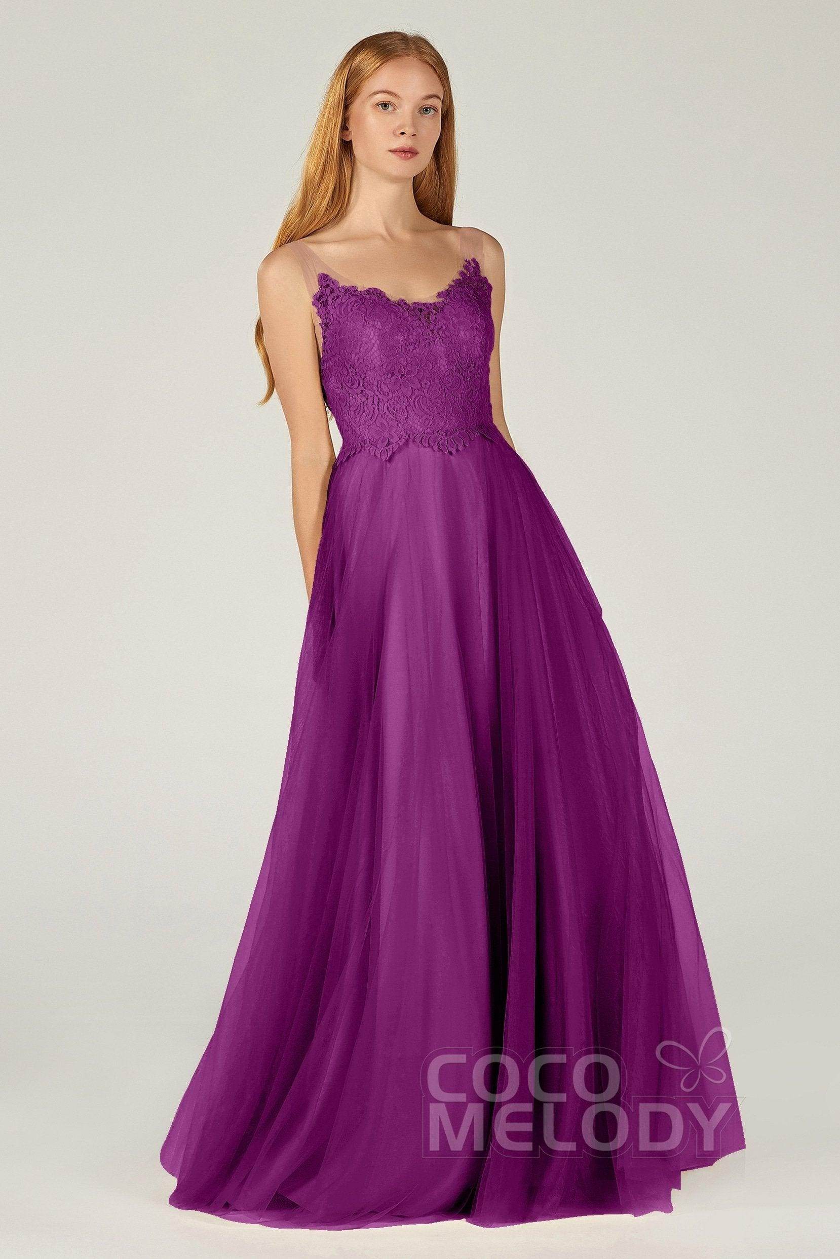 A-Line Floor Length Tulle Lace Bridesmaid Dress CB0378
