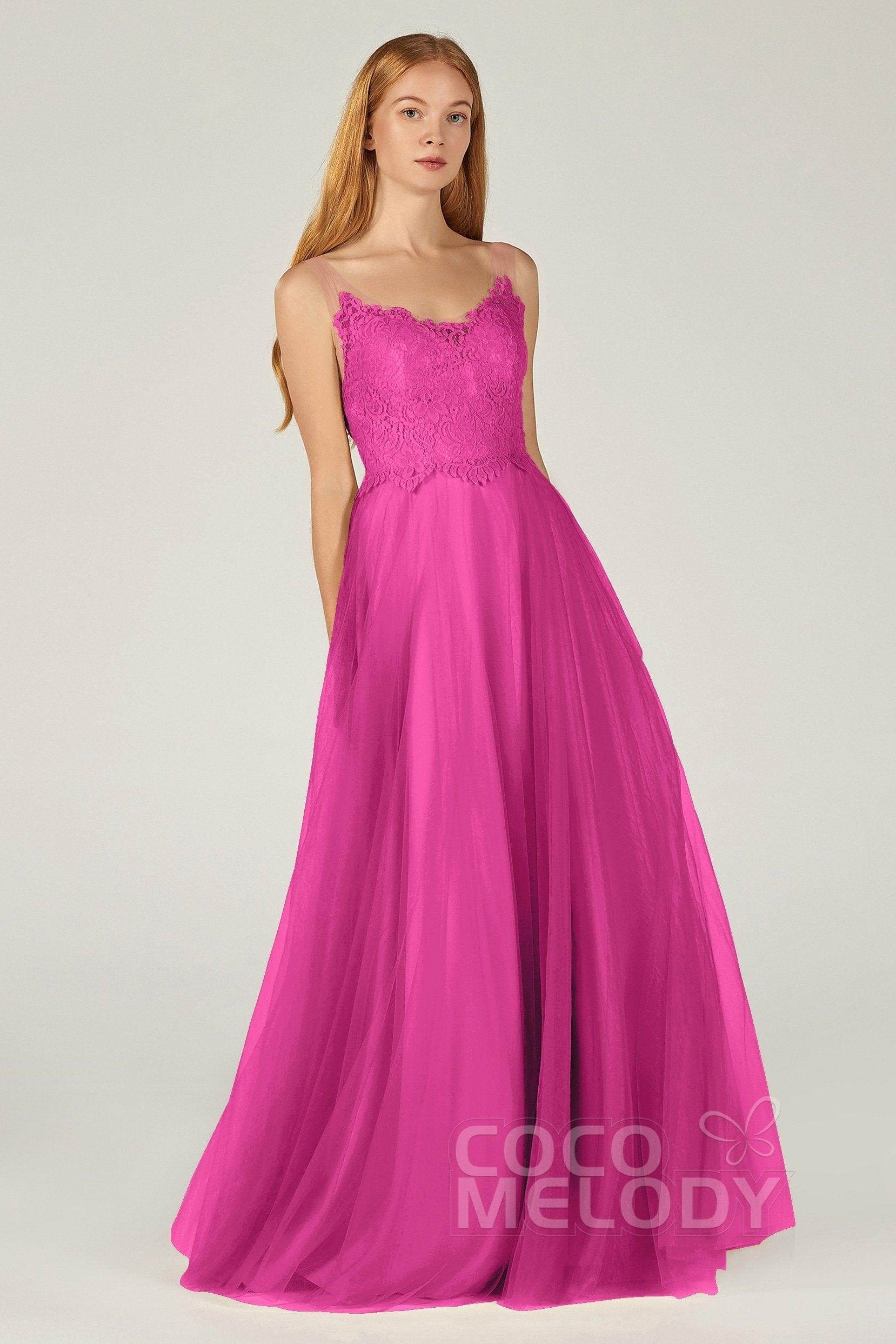 A-Line Floor Length Tulle Lace Bridesmaid Dress CB0378