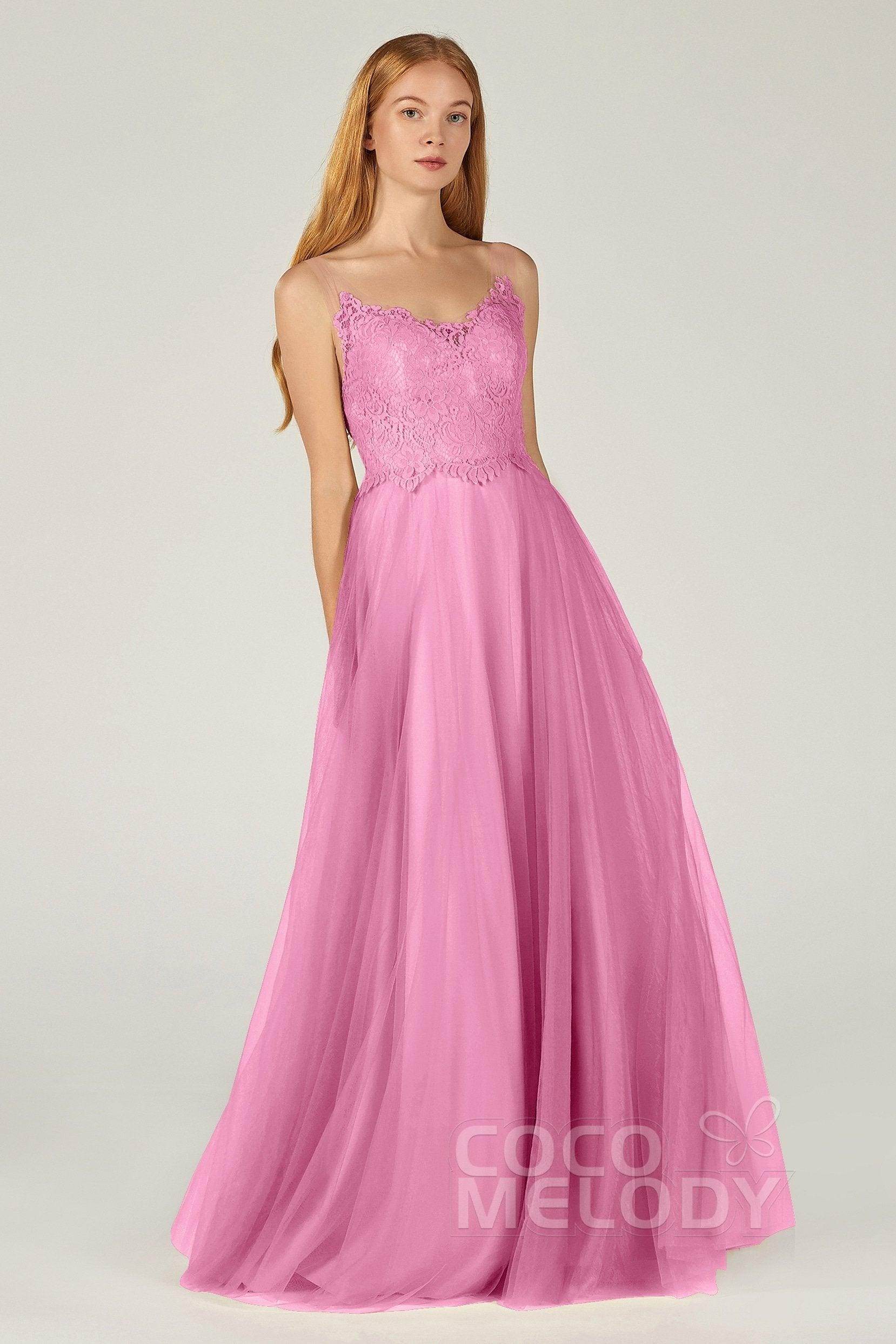 A-Line Floor Length Tulle Lace Bridesmaid Dress CB0378