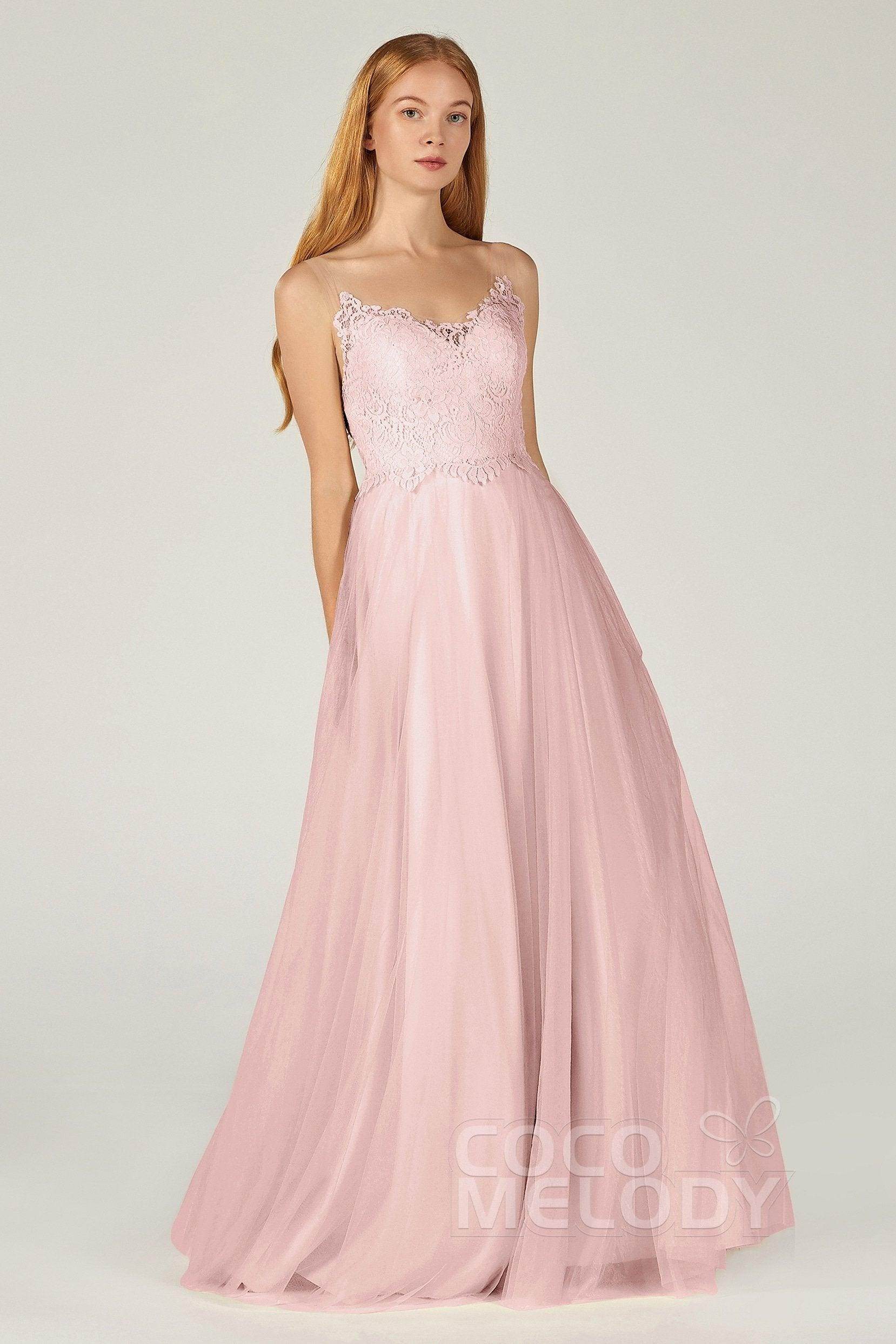 A-Line Floor Length Tulle Lace Bridesmaid Dress CB0378