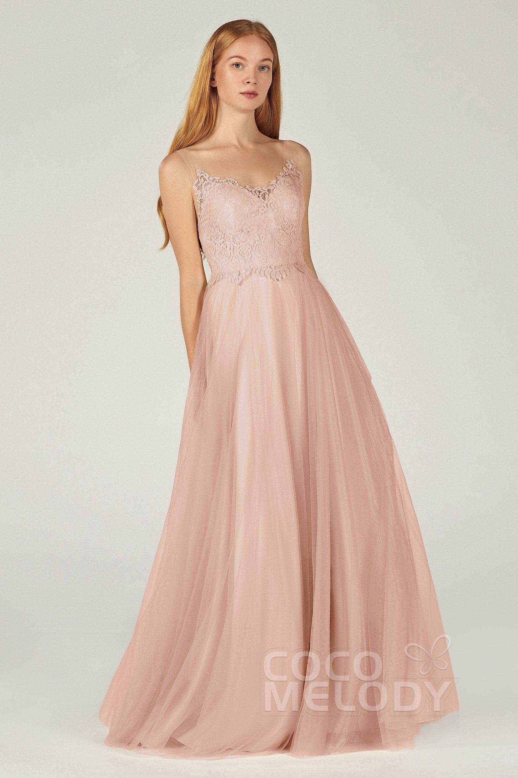 A-Line Floor Length Tulle Lace Bridesmaid Dress CB0378