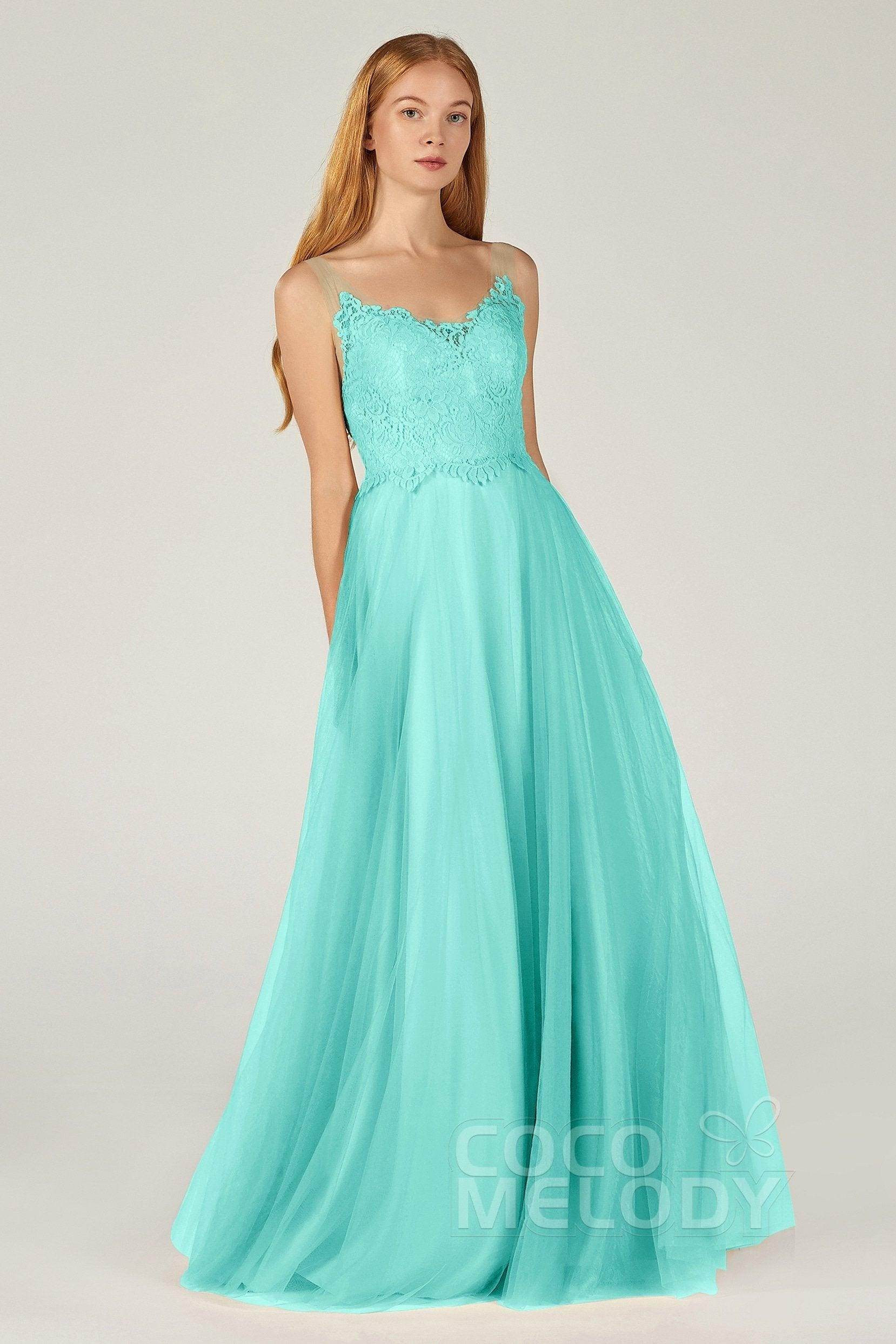 A-Line Floor Length Tulle Lace Bridesmaid Dress CB0378