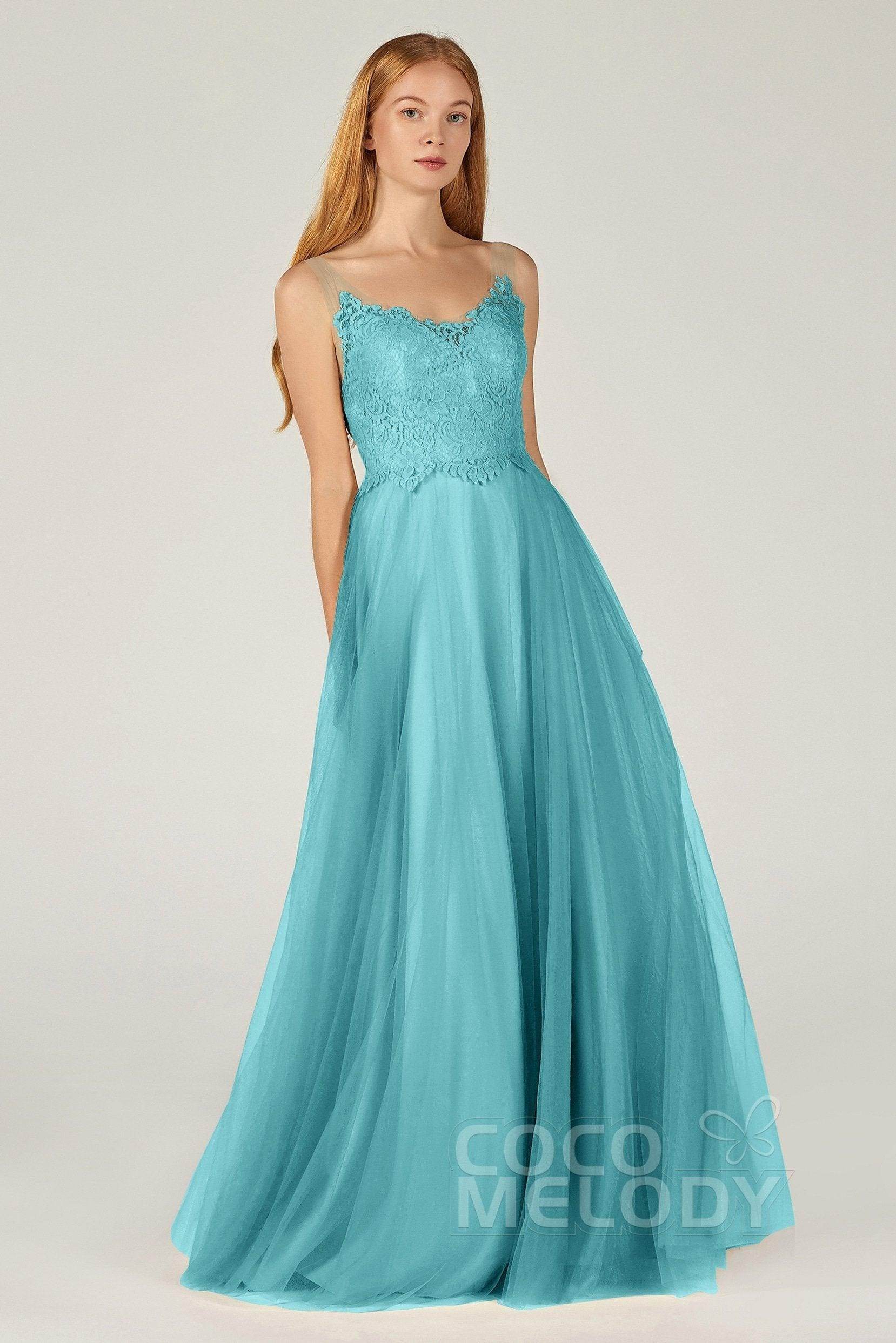 A-Line Floor Length Tulle Lace Bridesmaid Dress CB0378