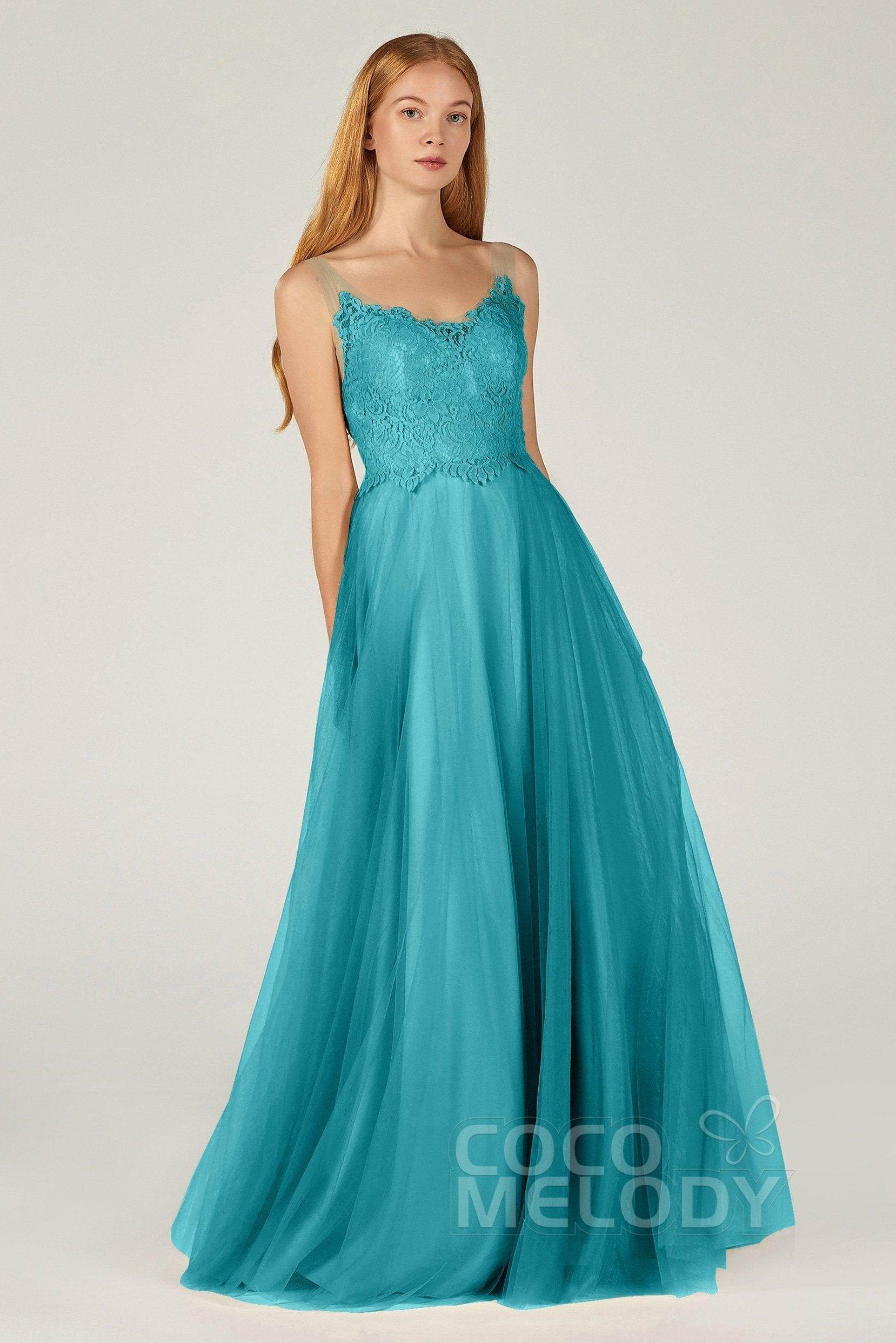 A-Line Floor Length Tulle Lace Bridesmaid Dress CB0378