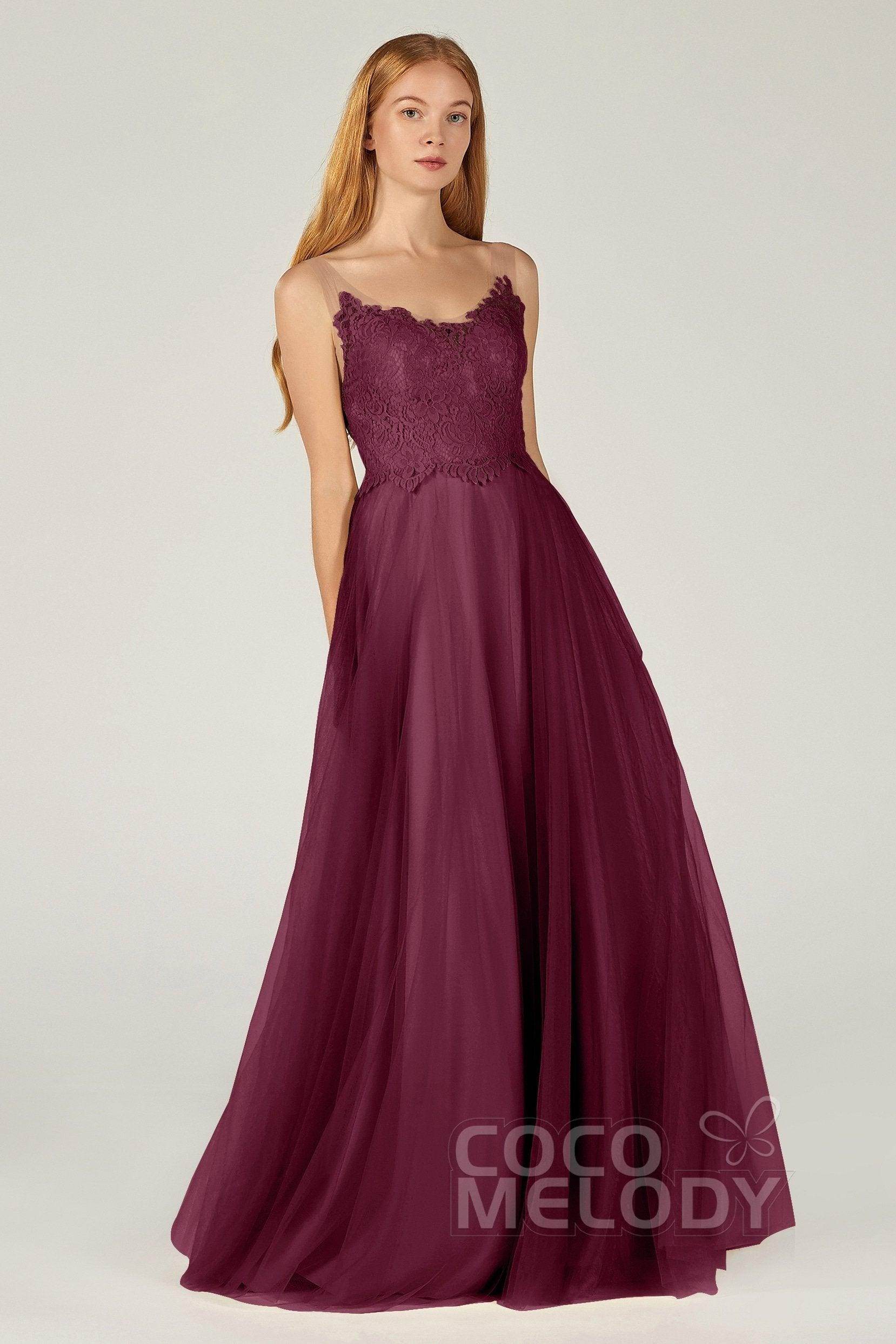A-Line Floor Length Tulle Lace Bridesmaid Dress CB0378