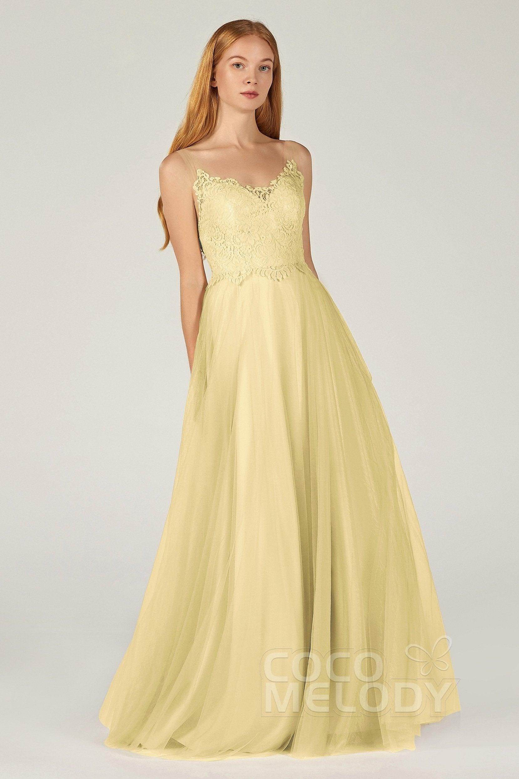 A-Line Floor Length Tulle Lace Bridesmaid Dress CB0378