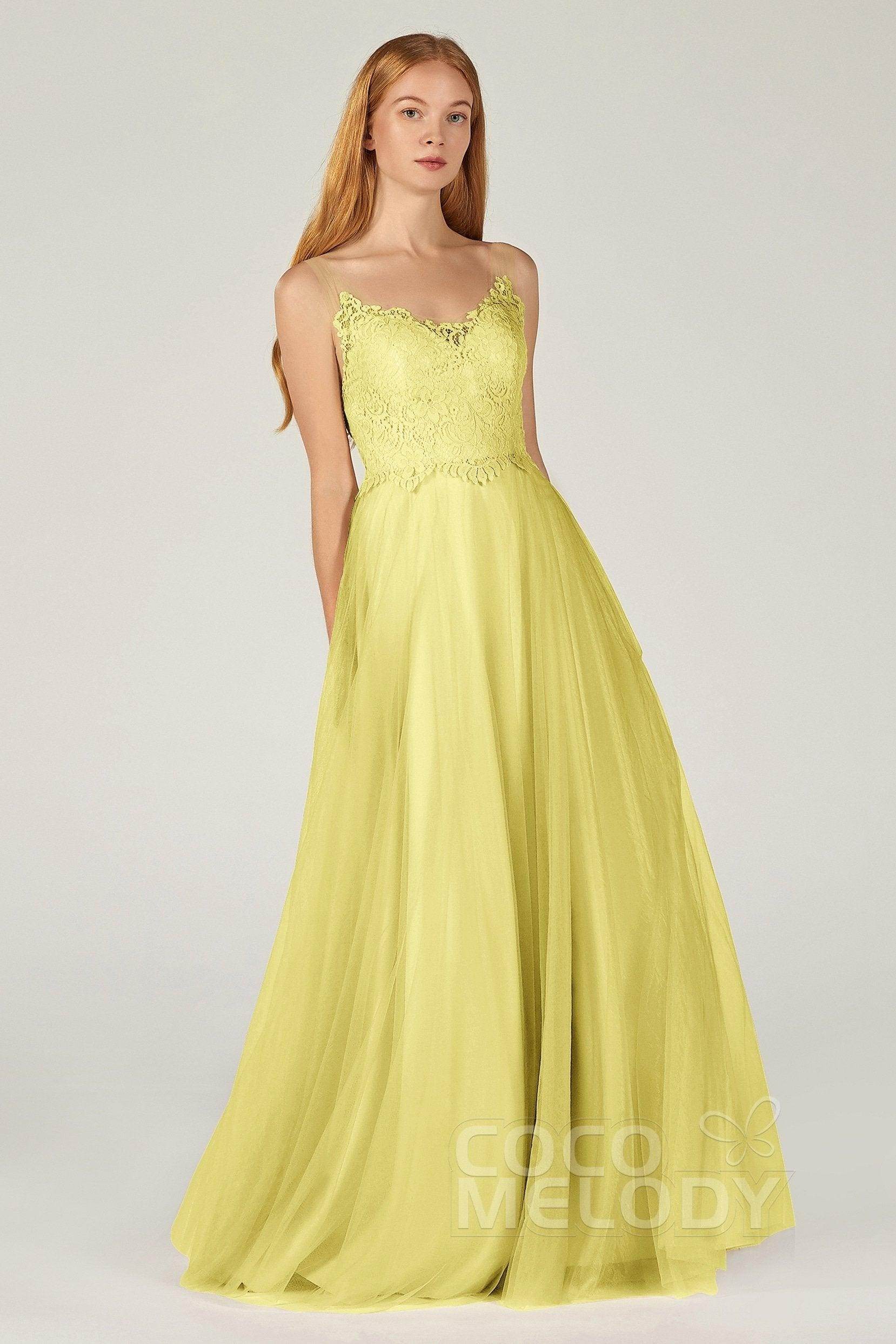 A-Line Floor Length Tulle Lace Bridesmaid Dress CB0378