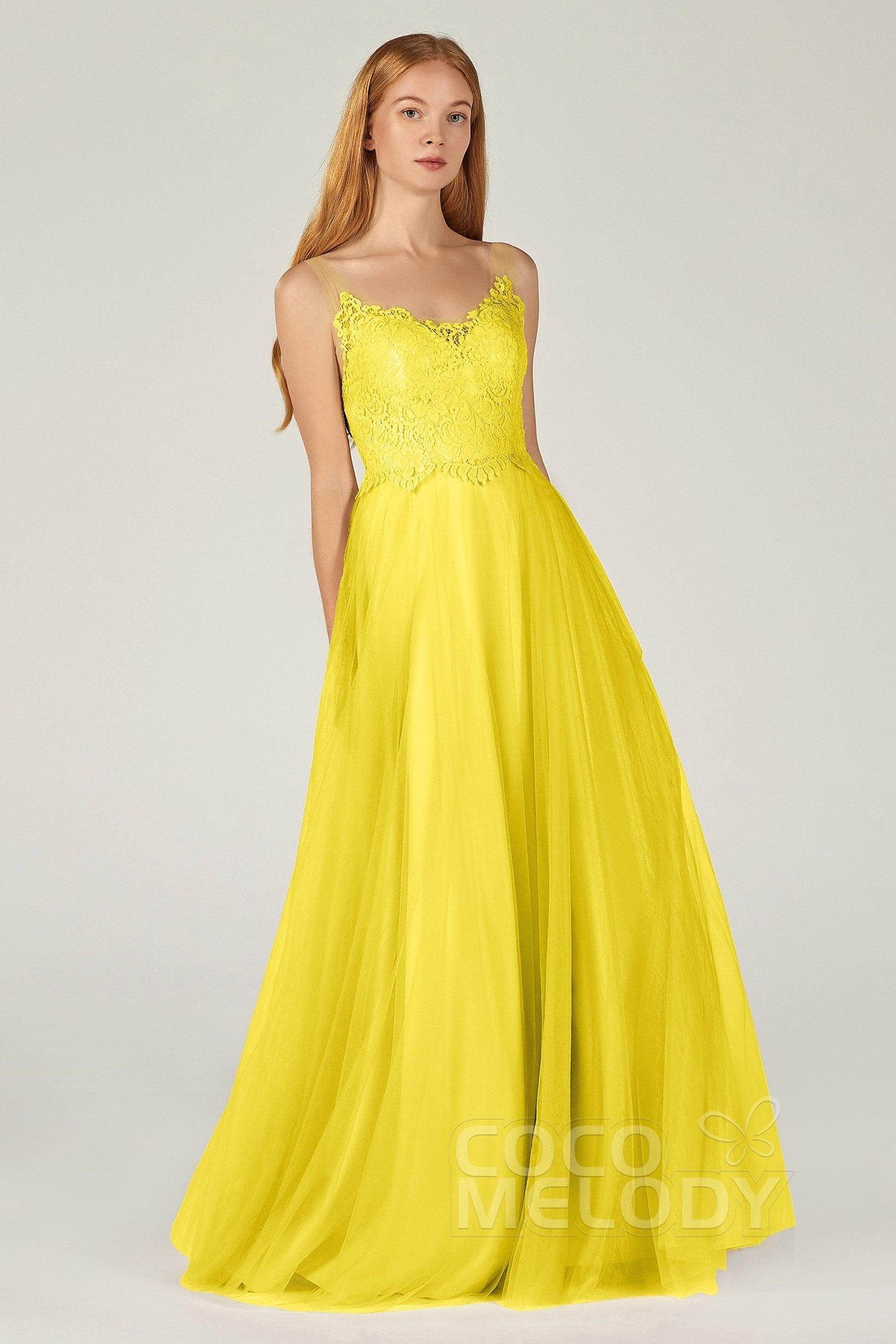 A-Line Floor Length Tulle Lace Bridesmaid Dress CB0378