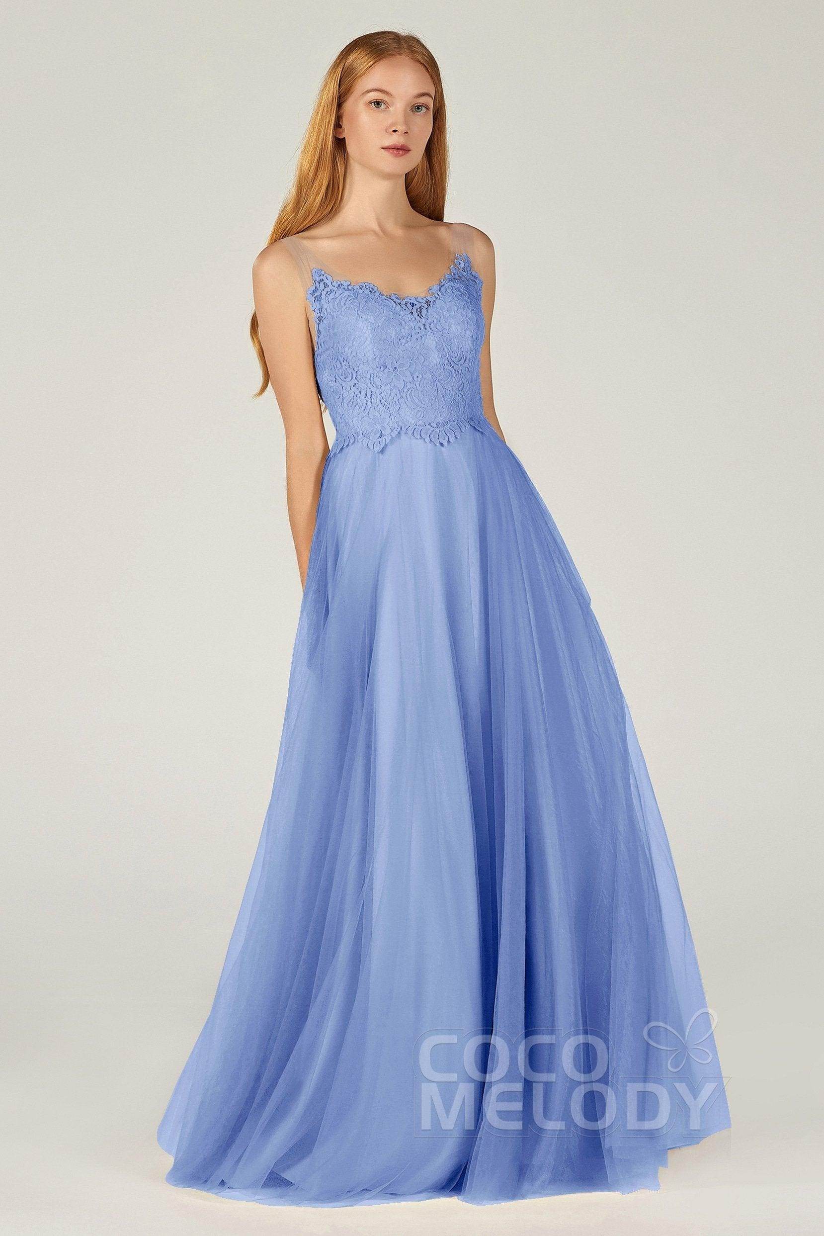 A-Line Floor Length Tulle Lace Bridesmaid Dress CB0378