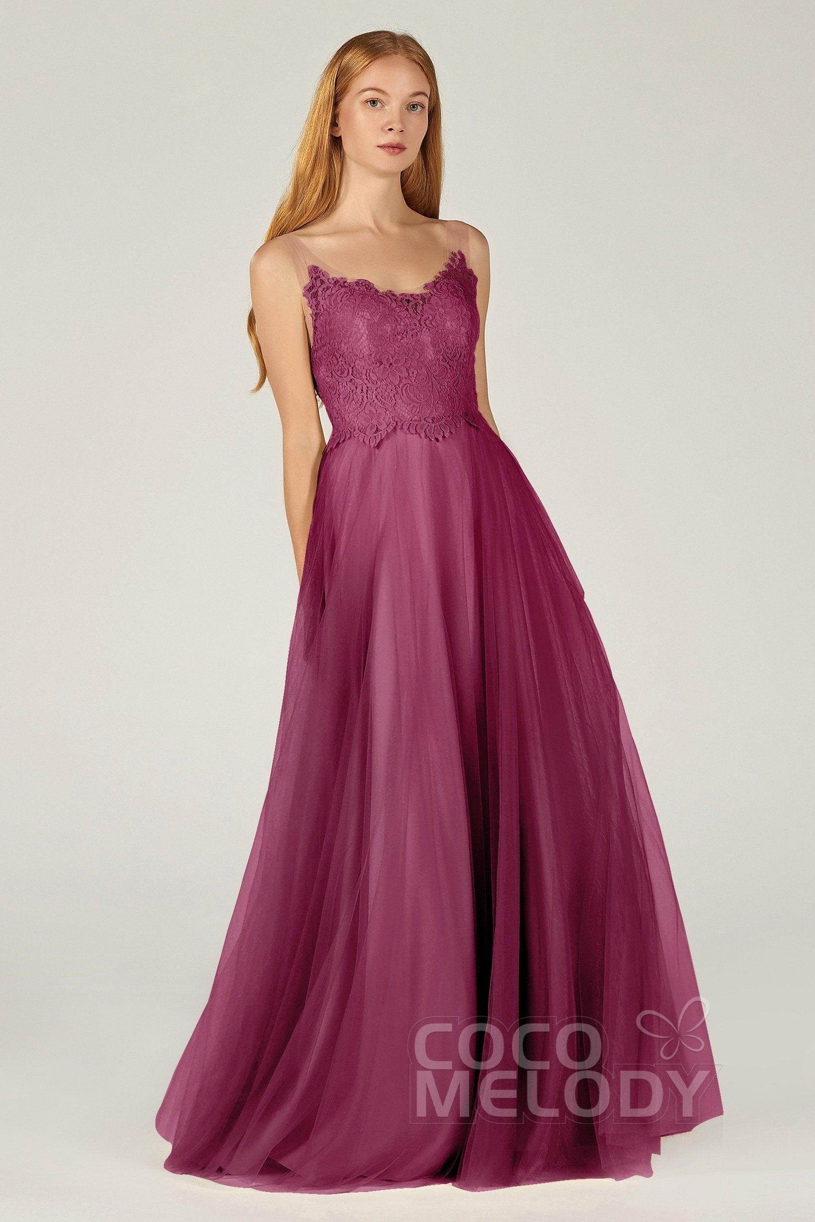 A-Line Floor Length Tulle Lace Bridesmaid Dress CB0378