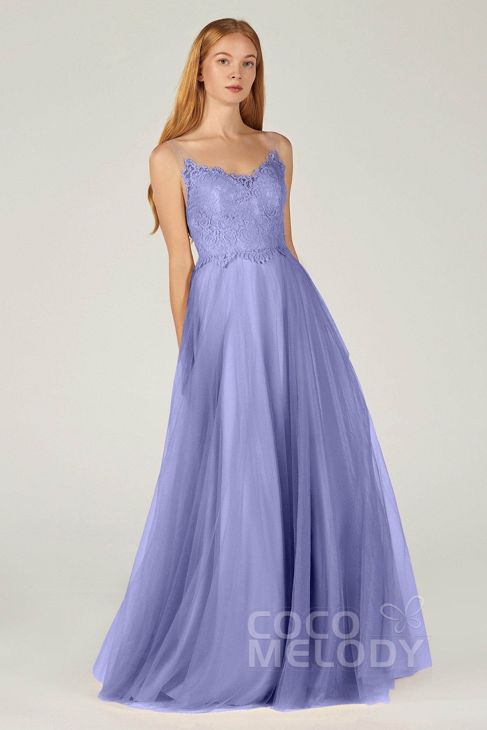 A-Line Floor Length Tulle Lace Bridesmaid Dress CB0378