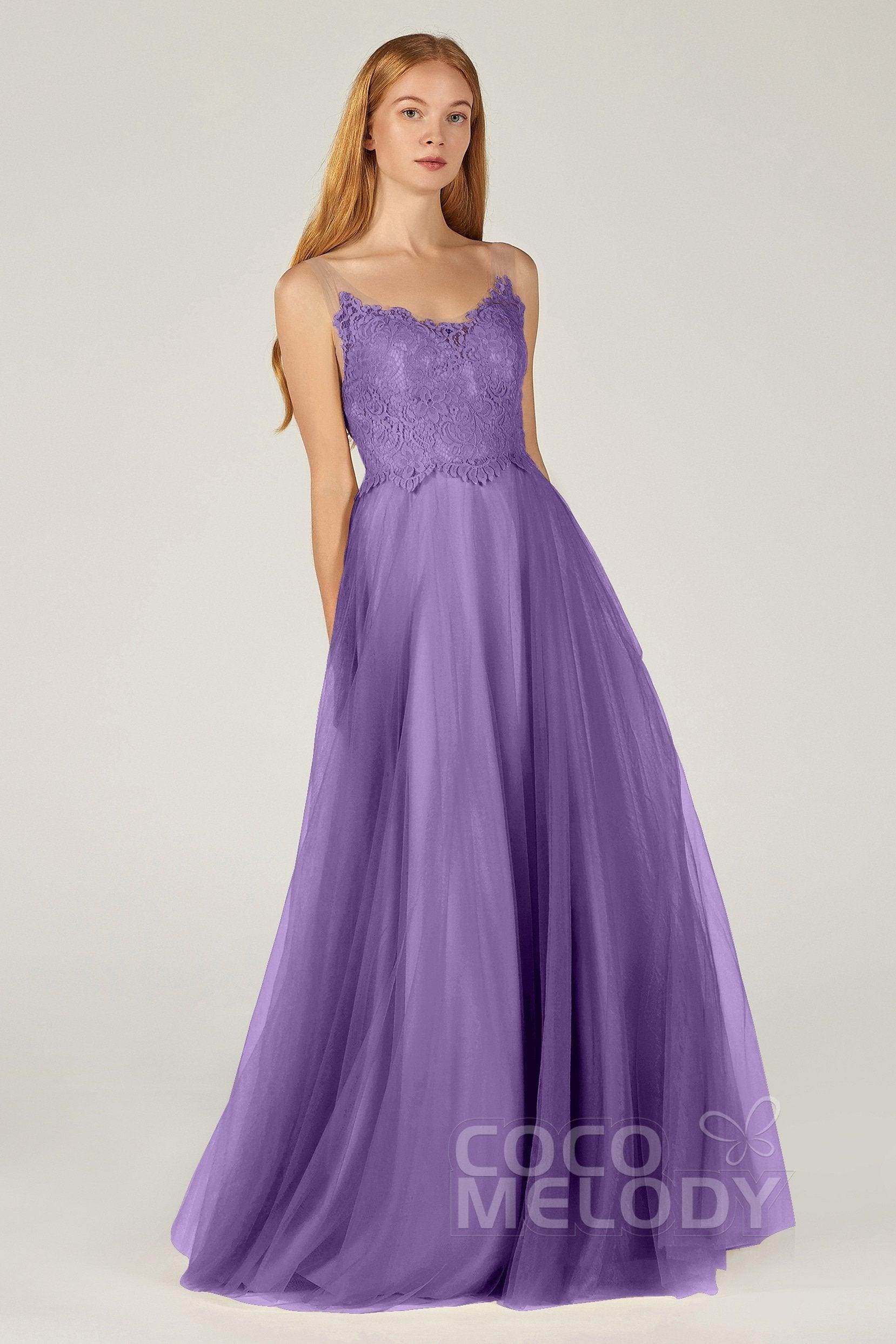 A-Line Floor Length Tulle Lace Bridesmaid Dress CB0378