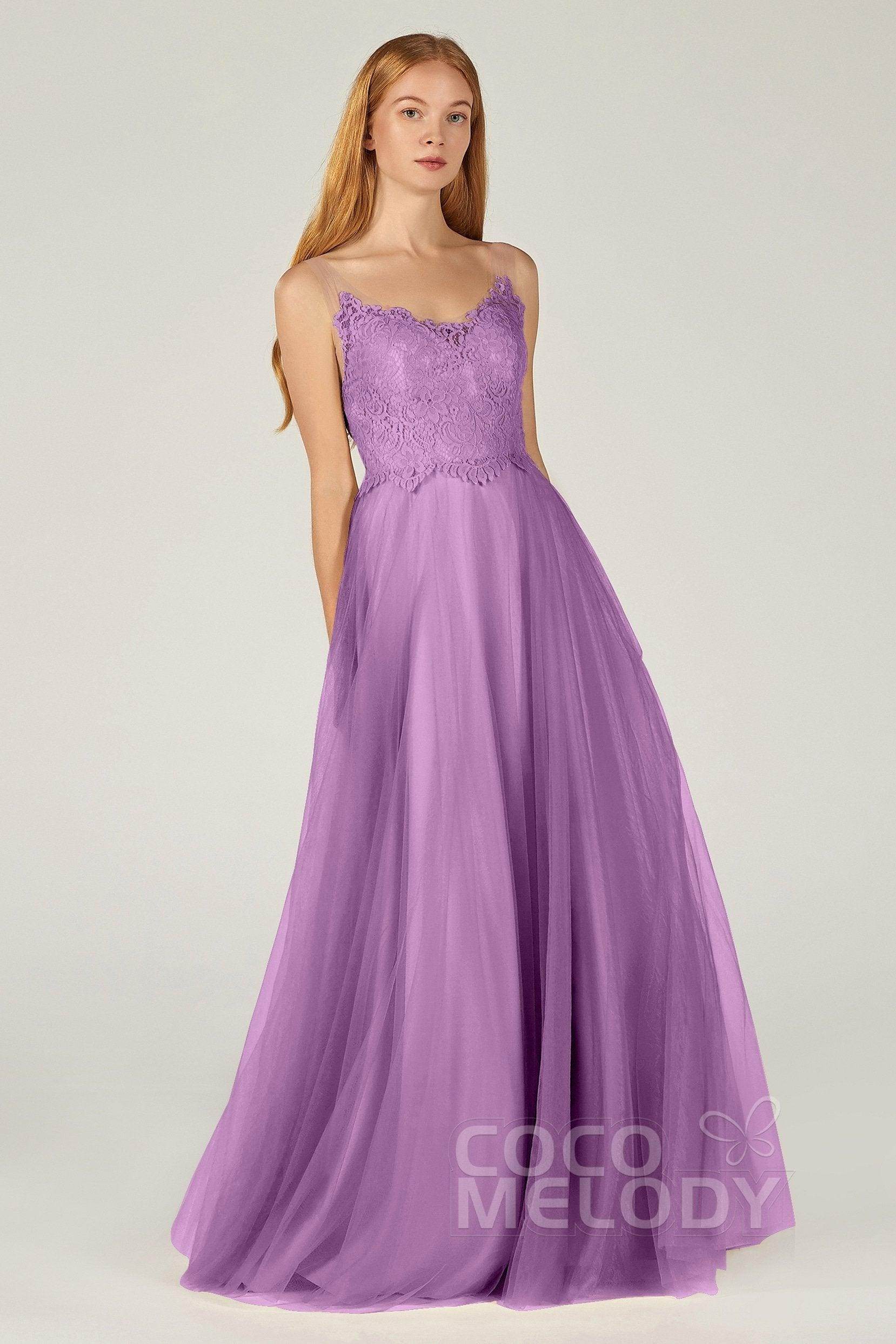 A-Line Floor Length Tulle Lace Bridesmaid Dress CB0378