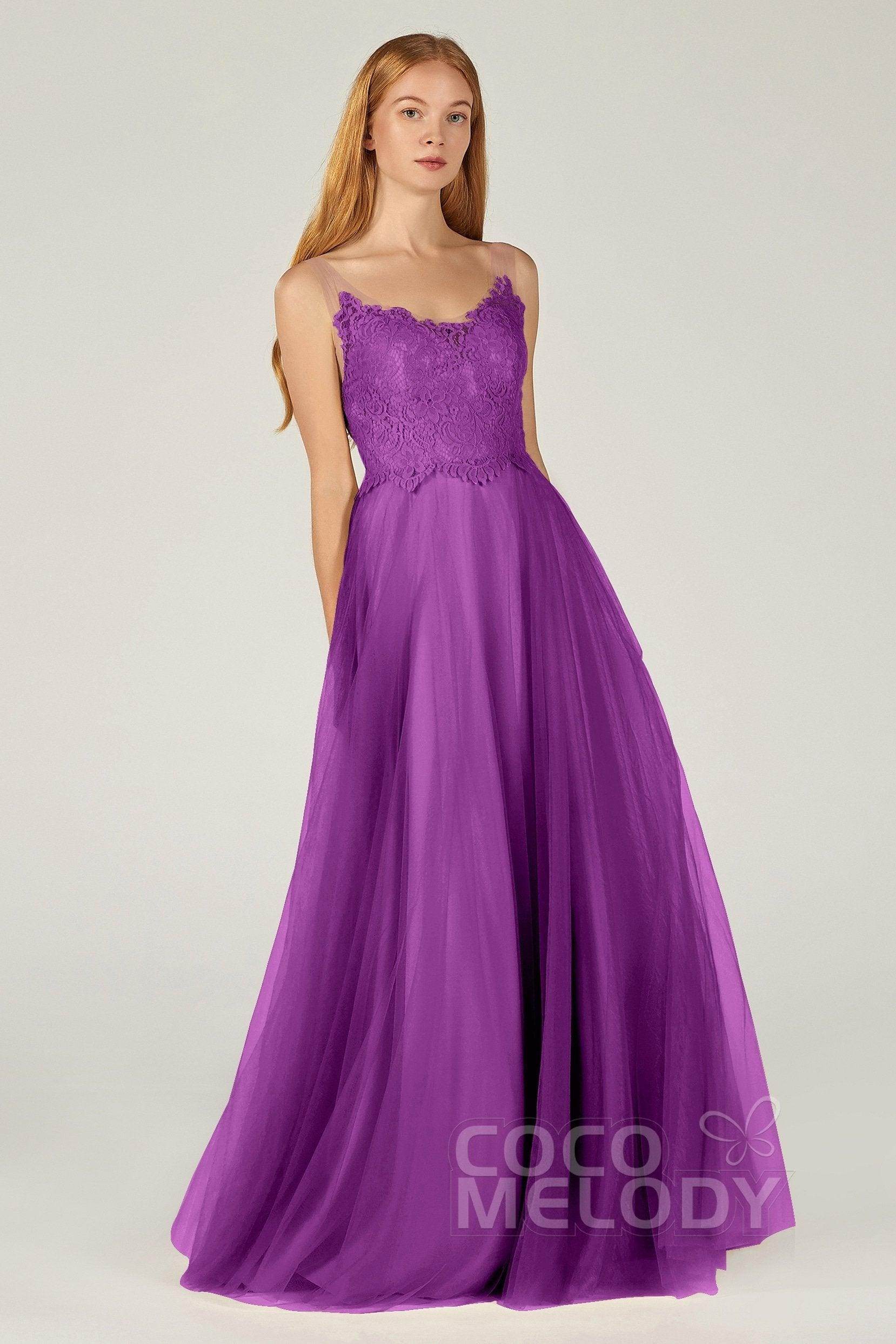 A-Line Floor Length Tulle Lace Bridesmaid Dress CB0378