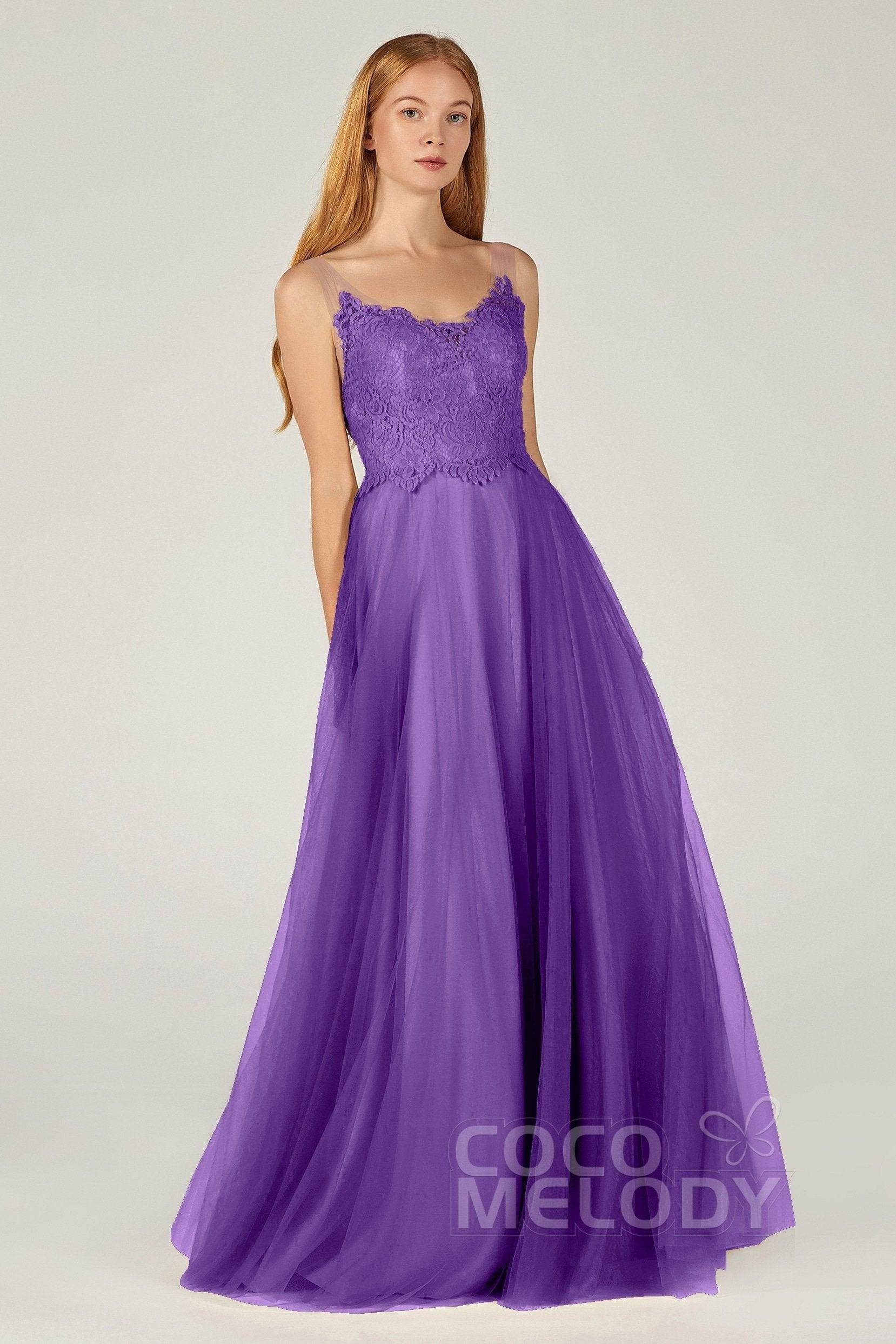 A-Line Floor Length Tulle Lace Bridesmaid Dress CB0378