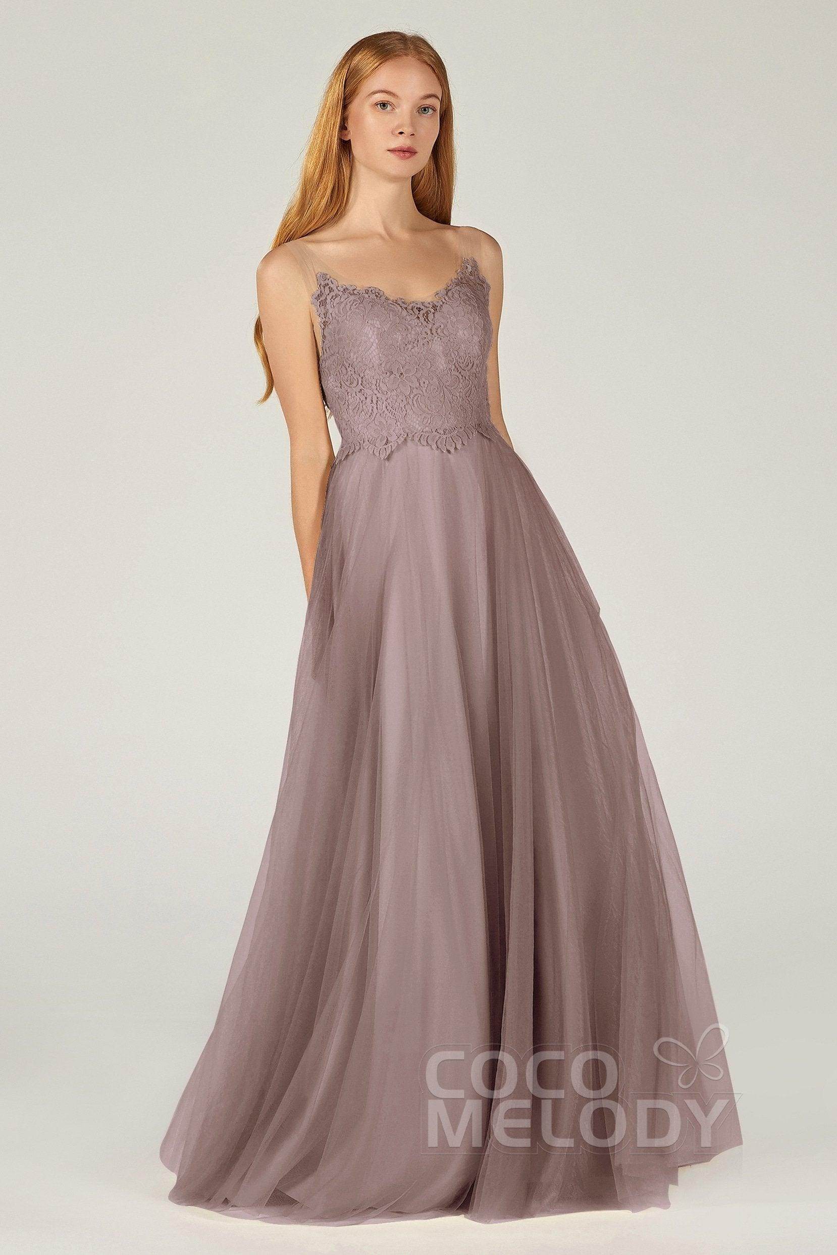A-Line Floor Length Tulle Lace Bridesmaid Dress CB0378