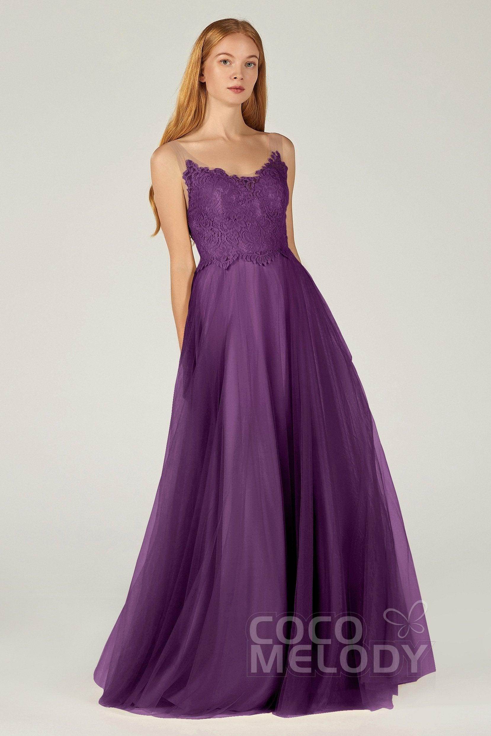 A-Line Floor Length Tulle Lace Bridesmaid Dress CB0378
