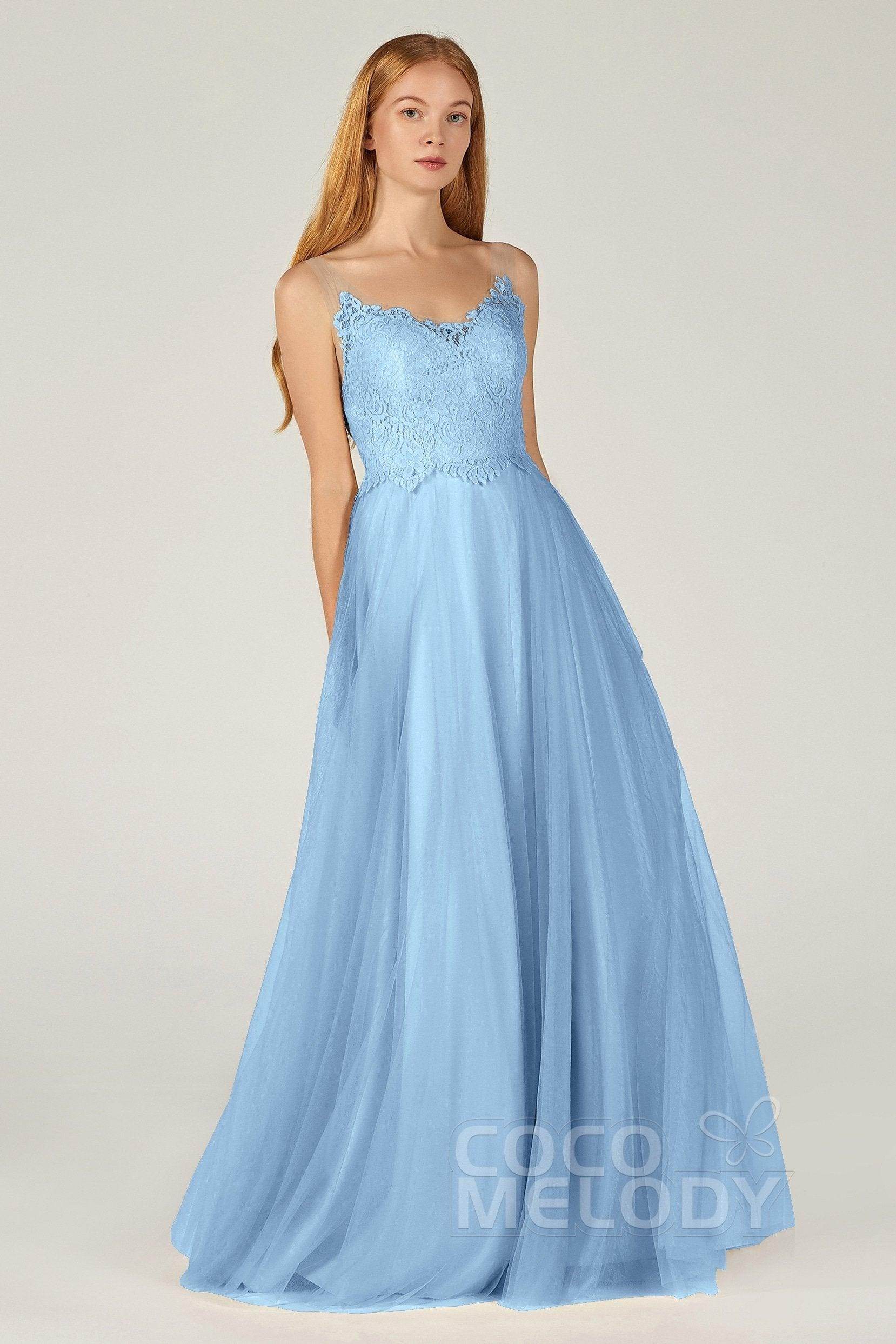 A-Line Floor Length Tulle Lace Bridesmaid Dress CB0378