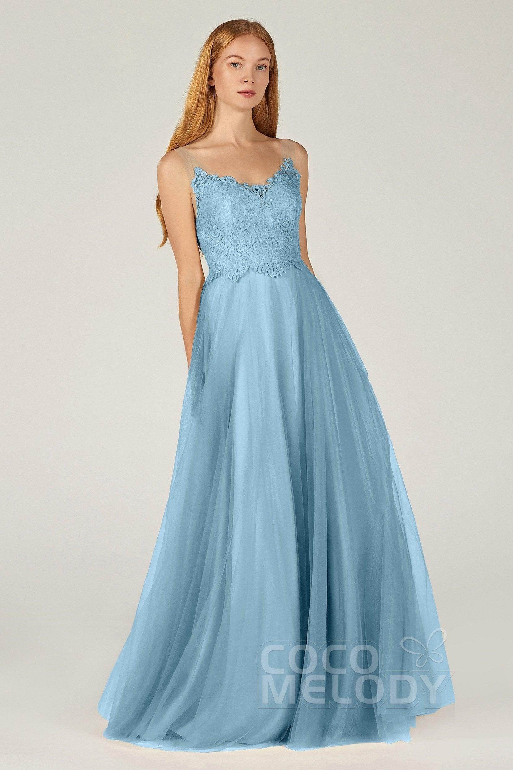 A-Line Floor Length Tulle Lace Bridesmaid Dress CB0378