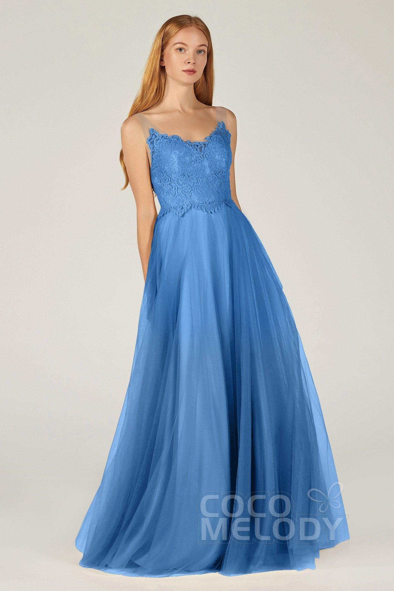 A-Line Floor Length Tulle Lace Bridesmaid Dress CB0378