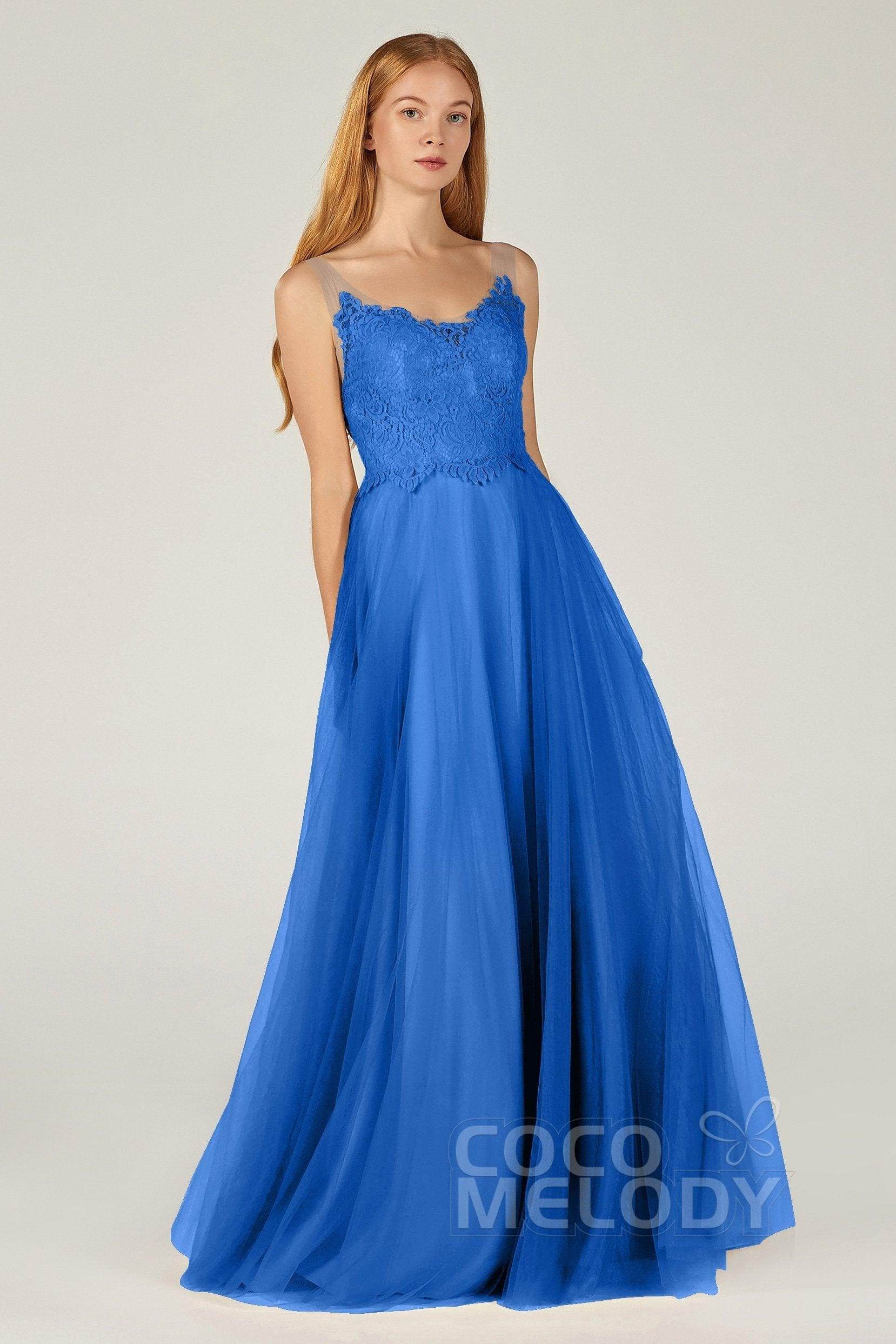 A-Line Floor Length Tulle Lace Bridesmaid Dress CB0378